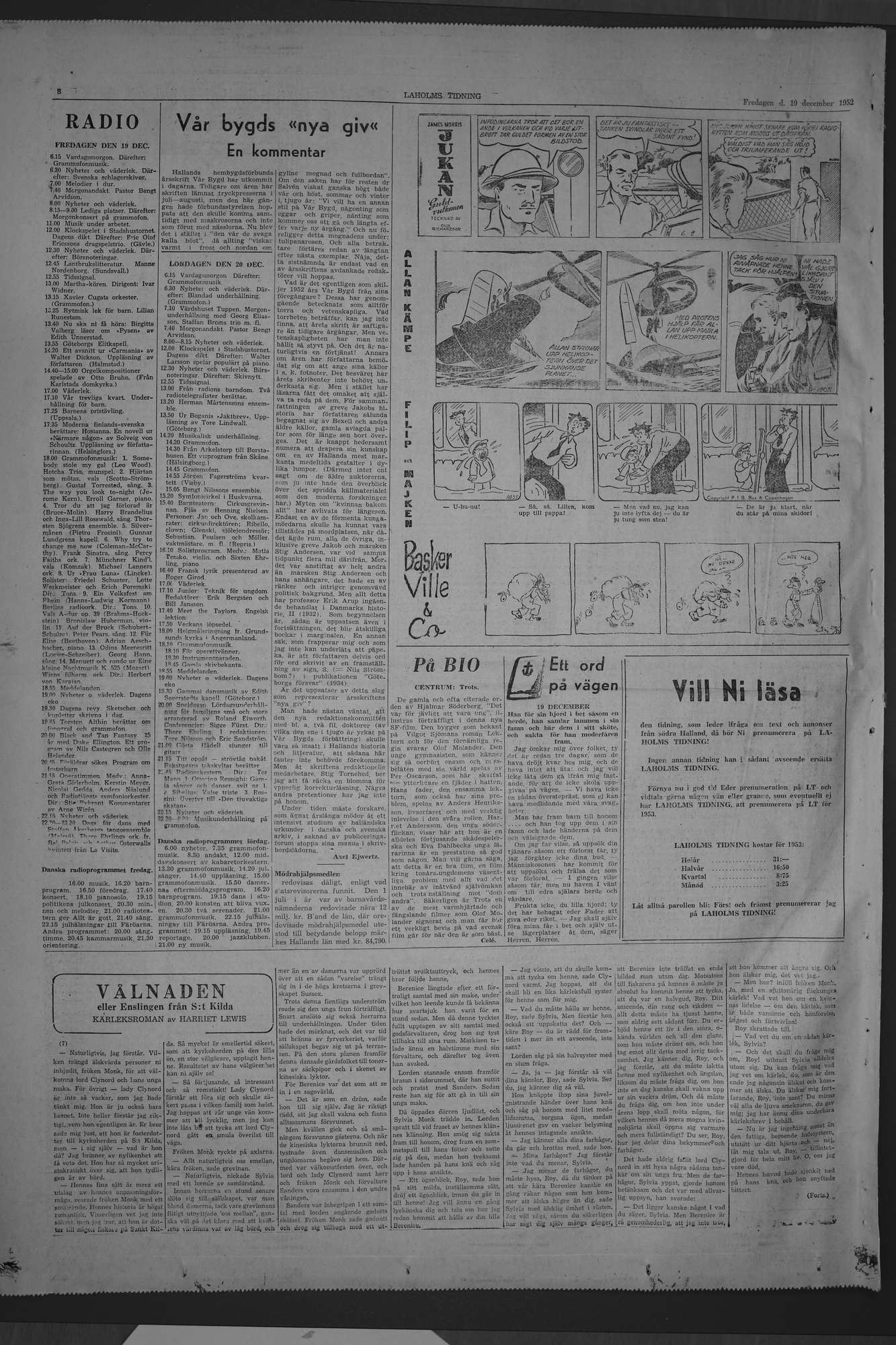 Laholms Tidning Fredag 19 december 1952, sida 8