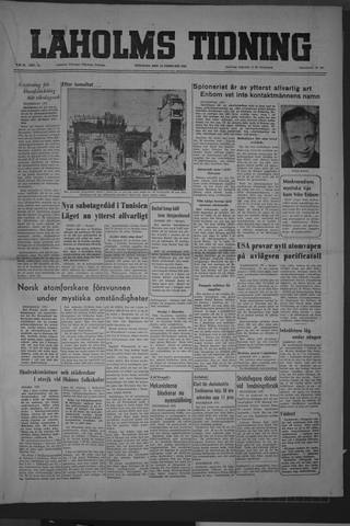 Förstasidan, Tisdag 19 februari 1952