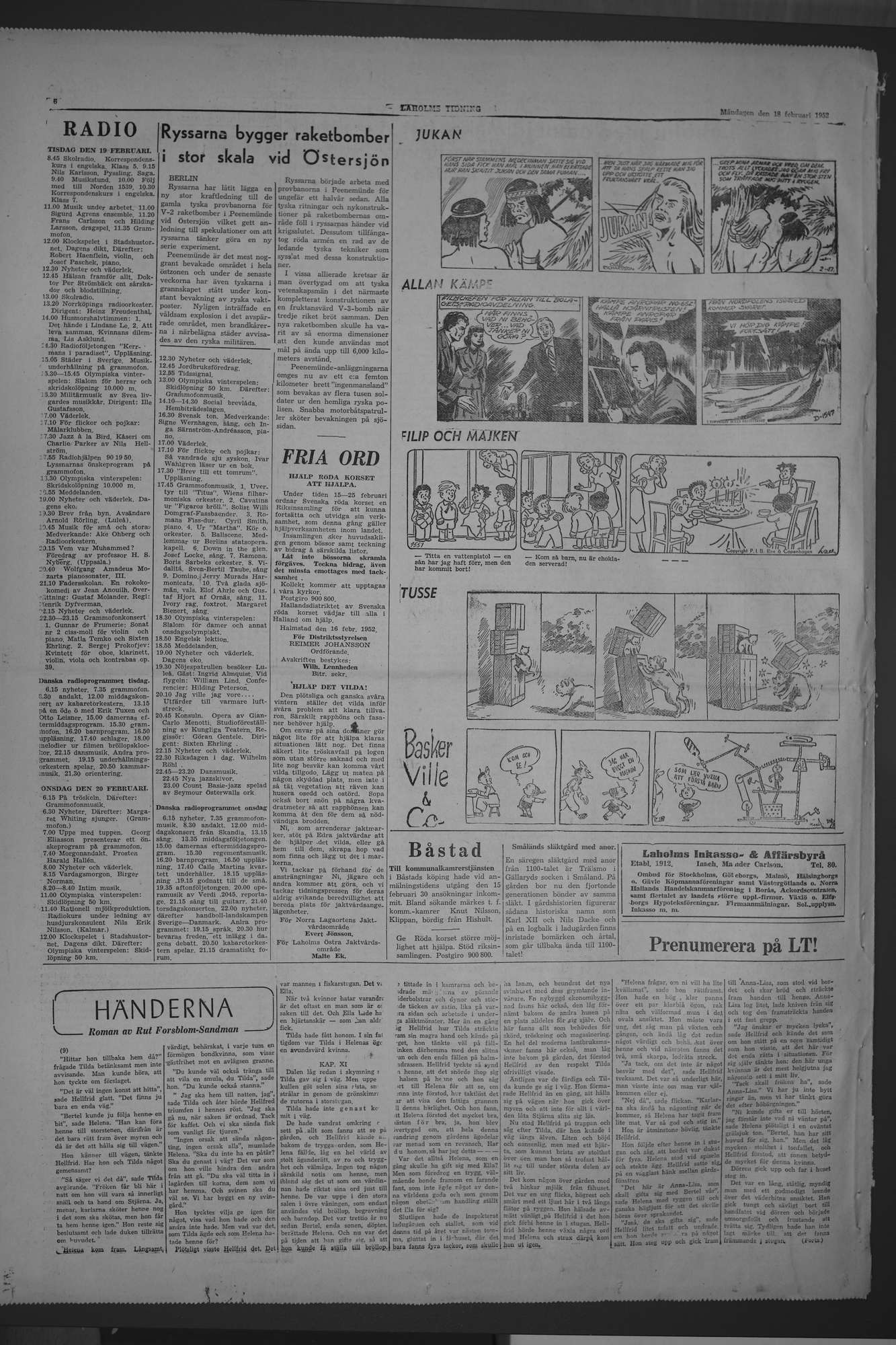 Laholms Tidning Tisdag 19 februari 1952, sida 6