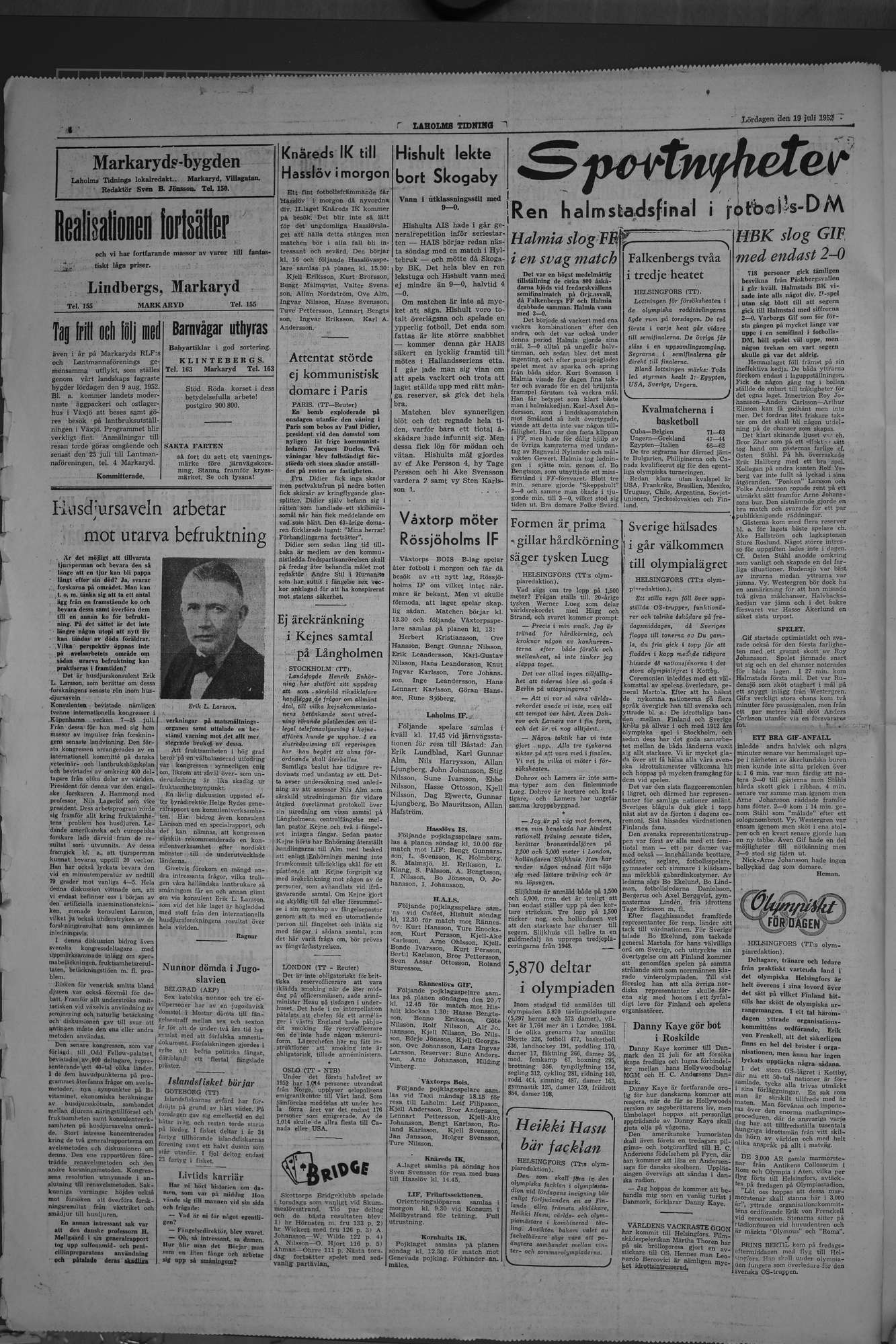 Laholms Tidning Lördag 19 juli 1952, sida 4