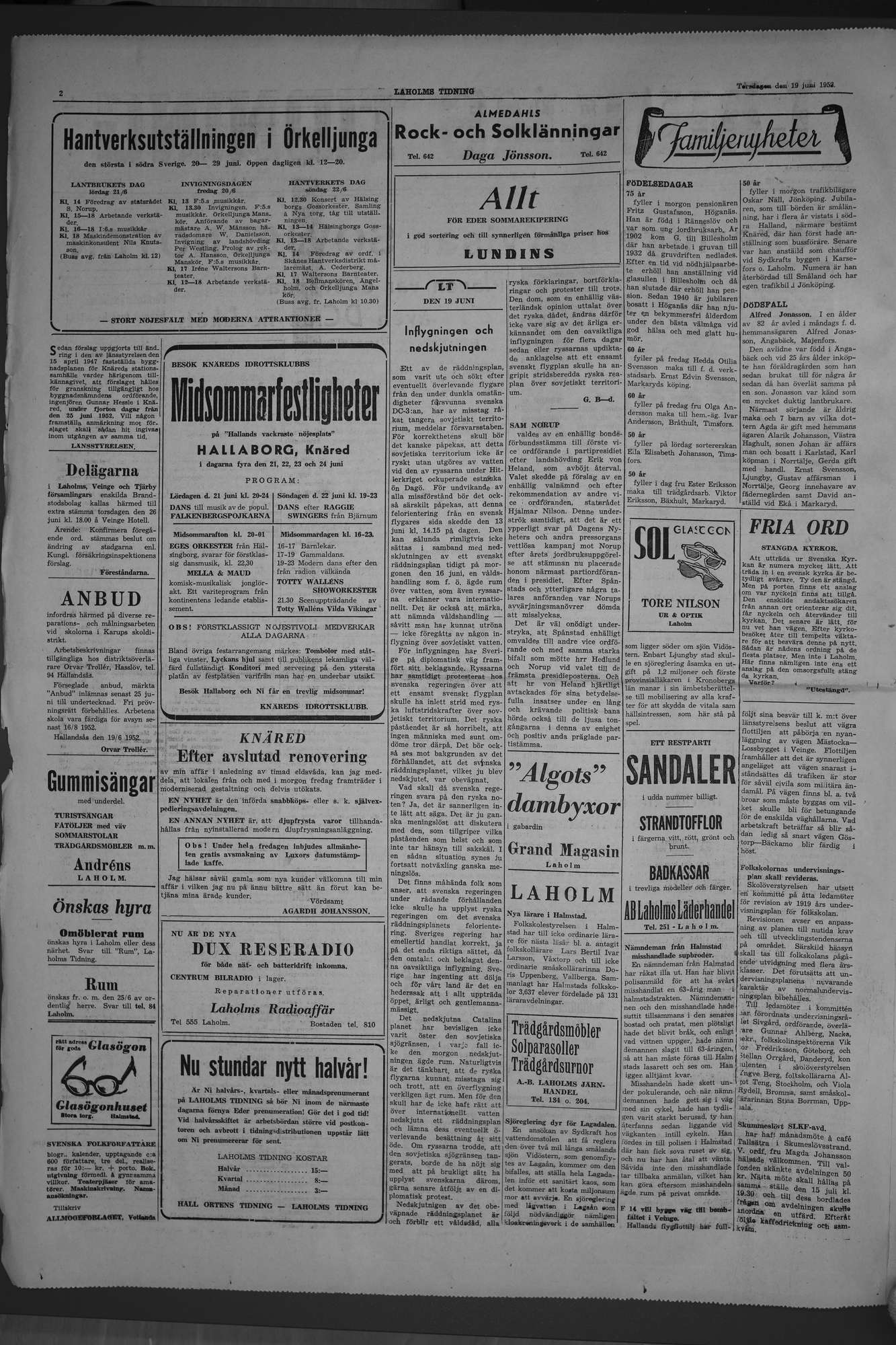 Laholms Tidning Torsdag 19 juni 1952, sida 2