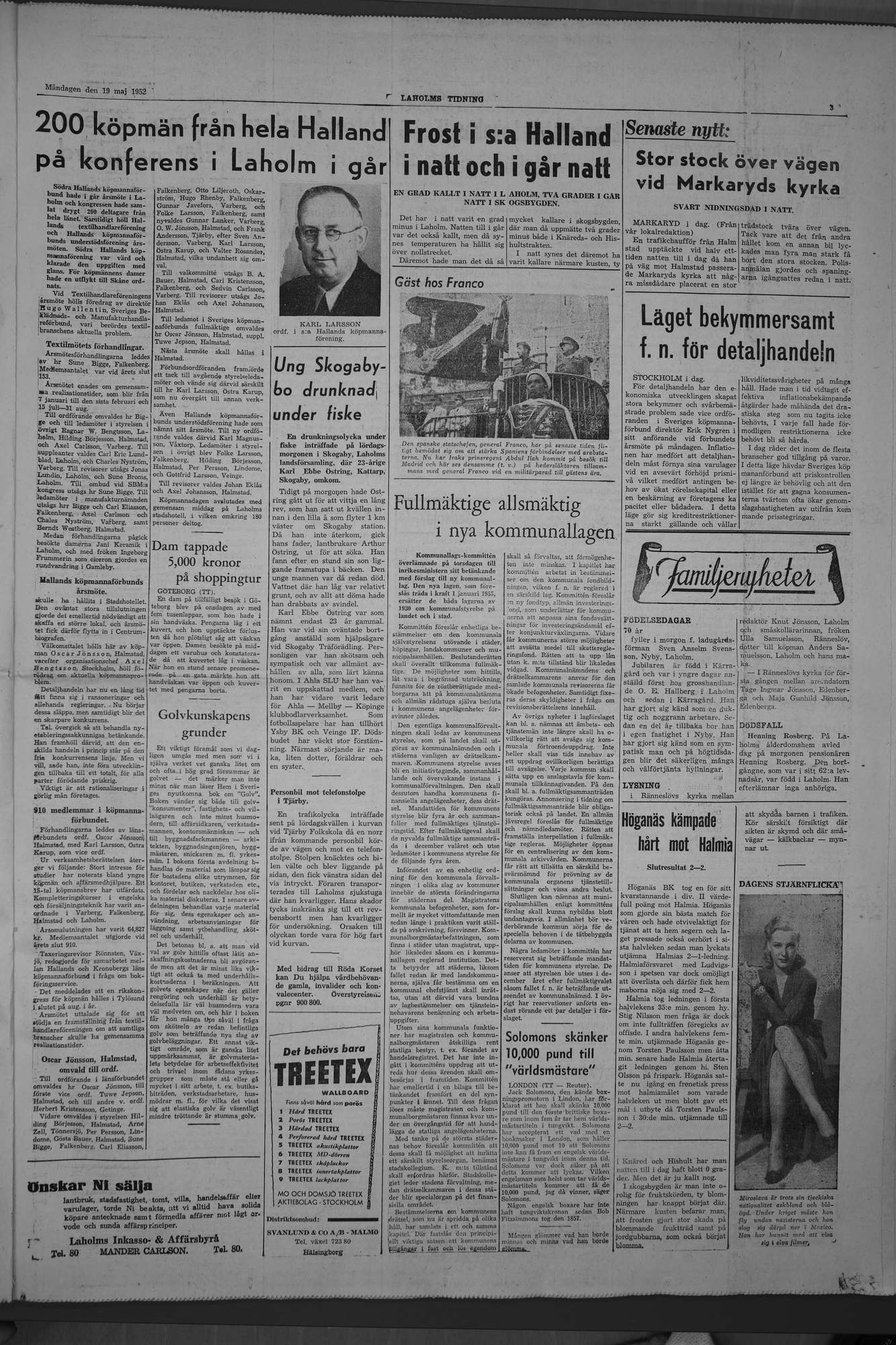 Laholms Tidning Måndag 19 maj 1952, sida 3