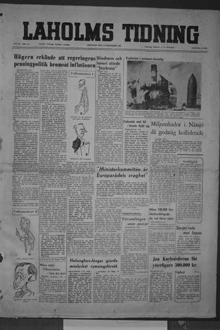 Förstasidan, Fredag 19 september 1952