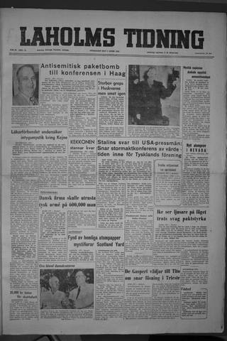 Förstasidan, Onsdag 2 april 1952