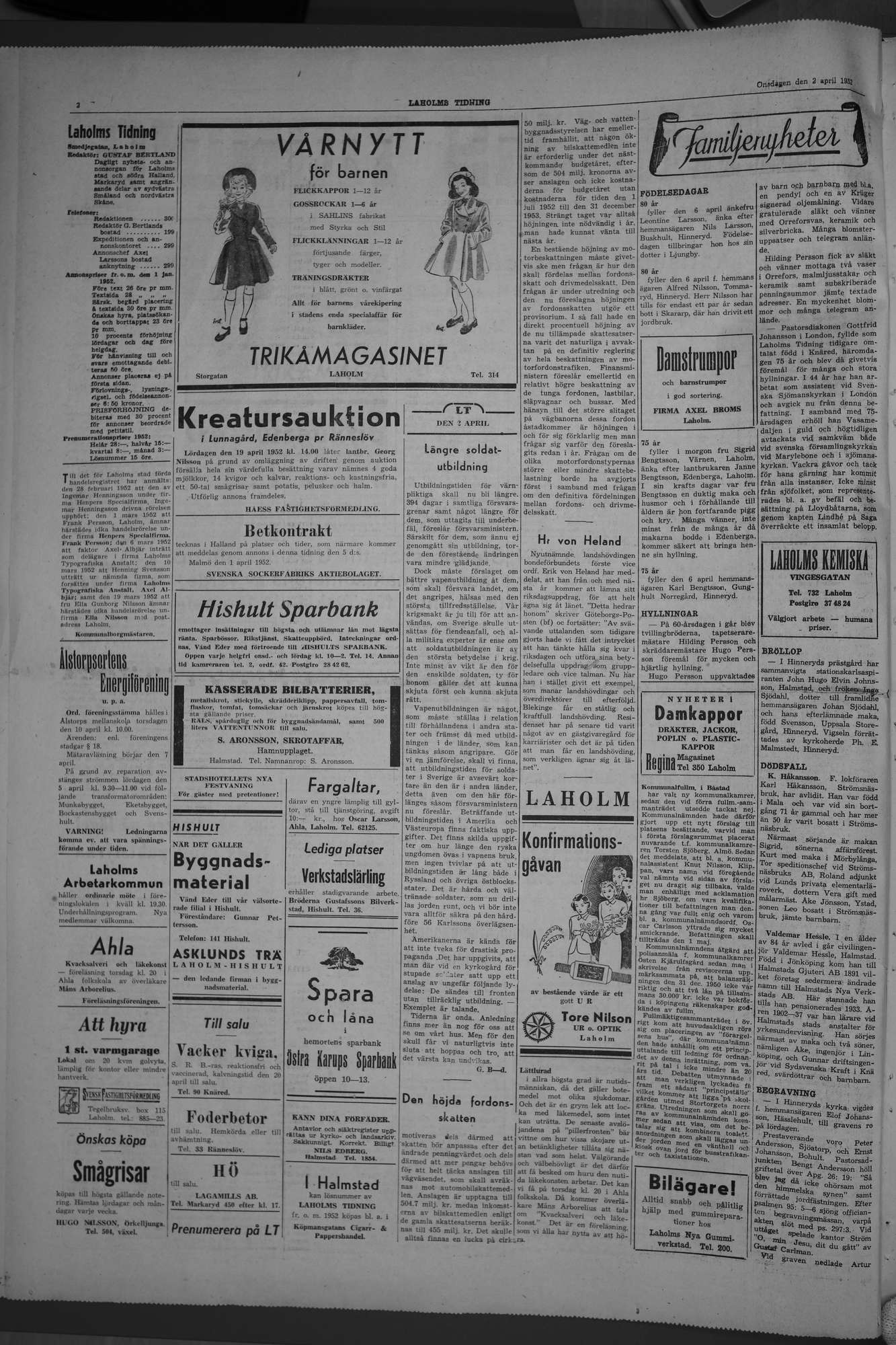 Laholms Tidning Onsdag 2 april 1952, sida 2