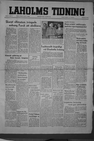 Förstasidan, Lördag 2 augusti 1952
