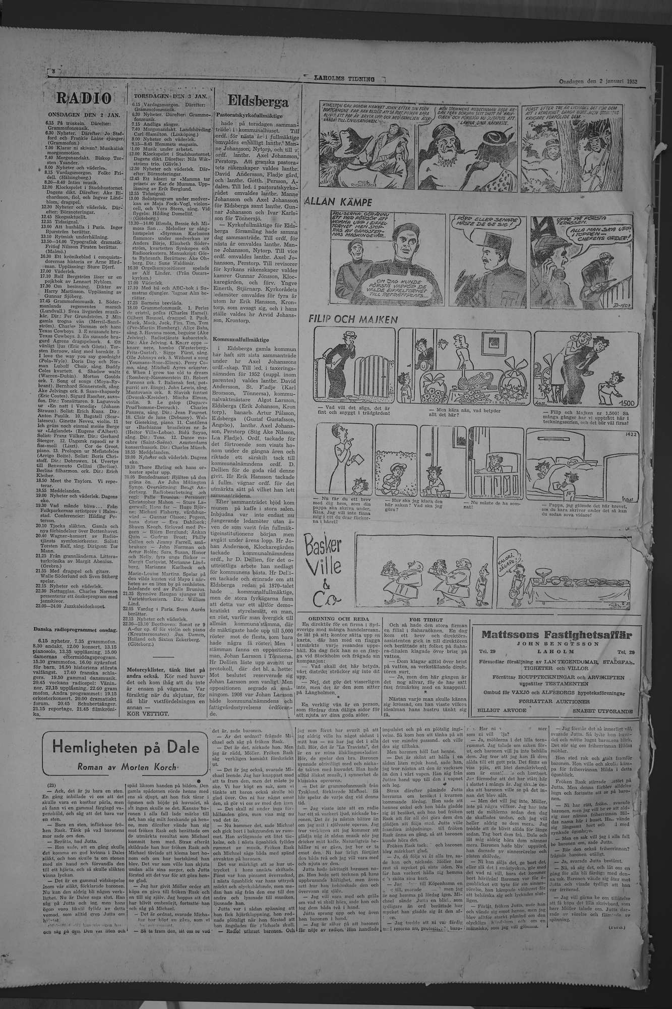 Laholms Tidning Onsdag 2 januari 1952, sida 8
