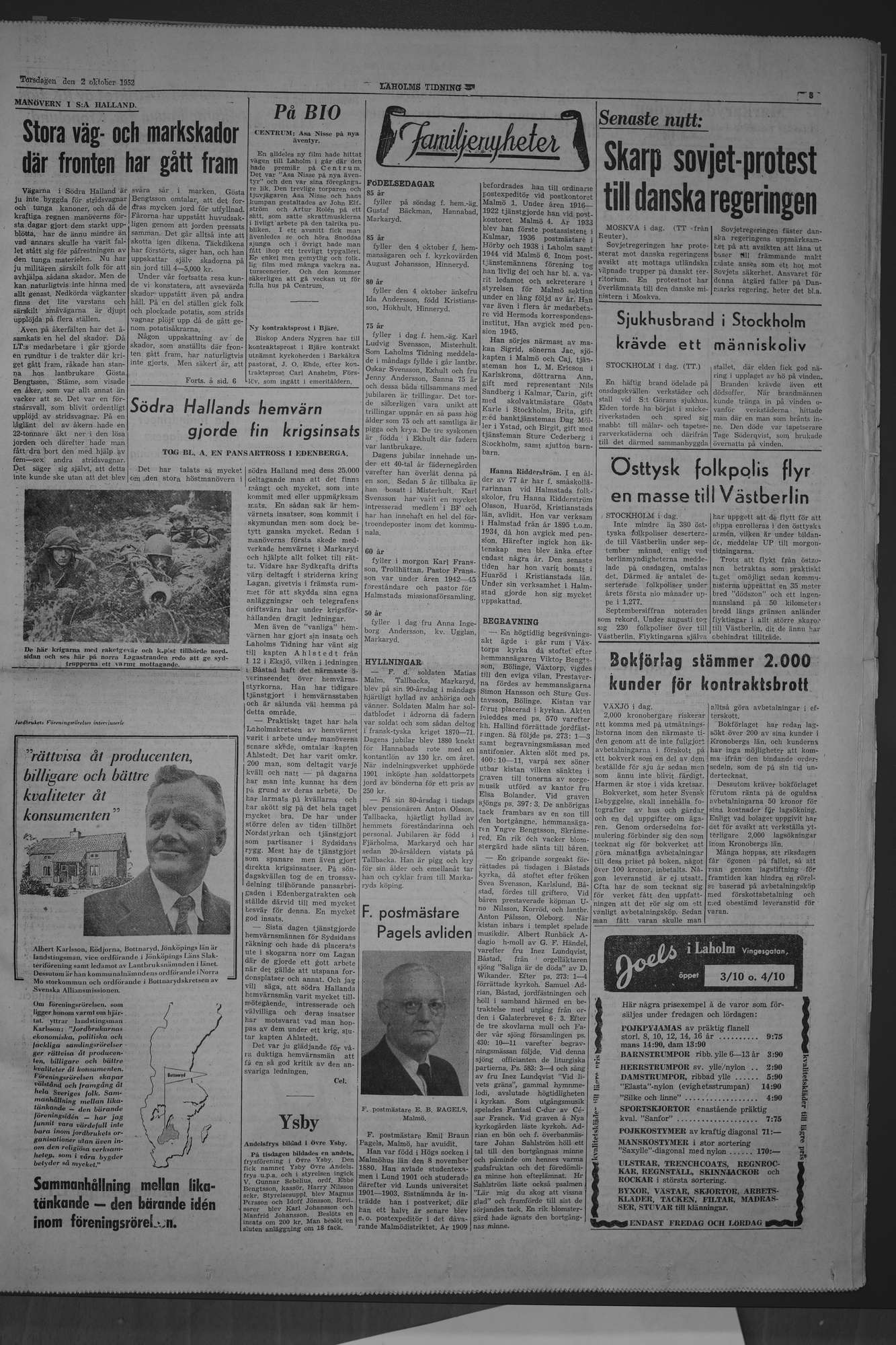 Laholms Tidning Torsdag 2 oktober 1952, sida 3