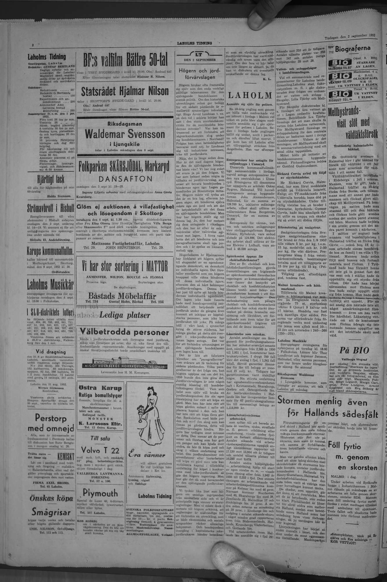 Laholms Tidning Tisdag 2 september 1952, sida 3
