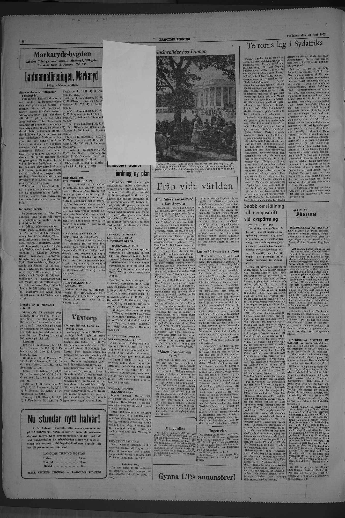 Laholms Tidning Fredag 20 juni 1952, sida 4