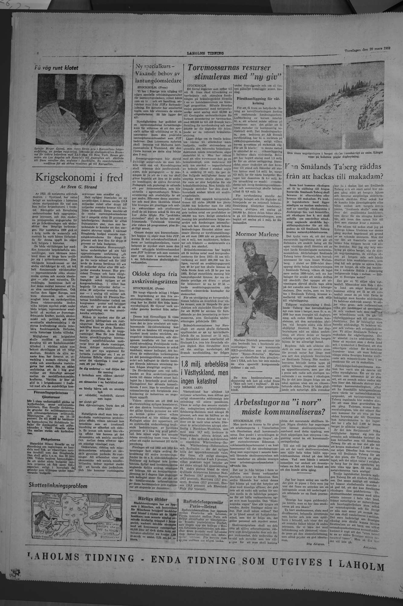 Laholms Tidning Torsdag 20 mars 1952, sida 6