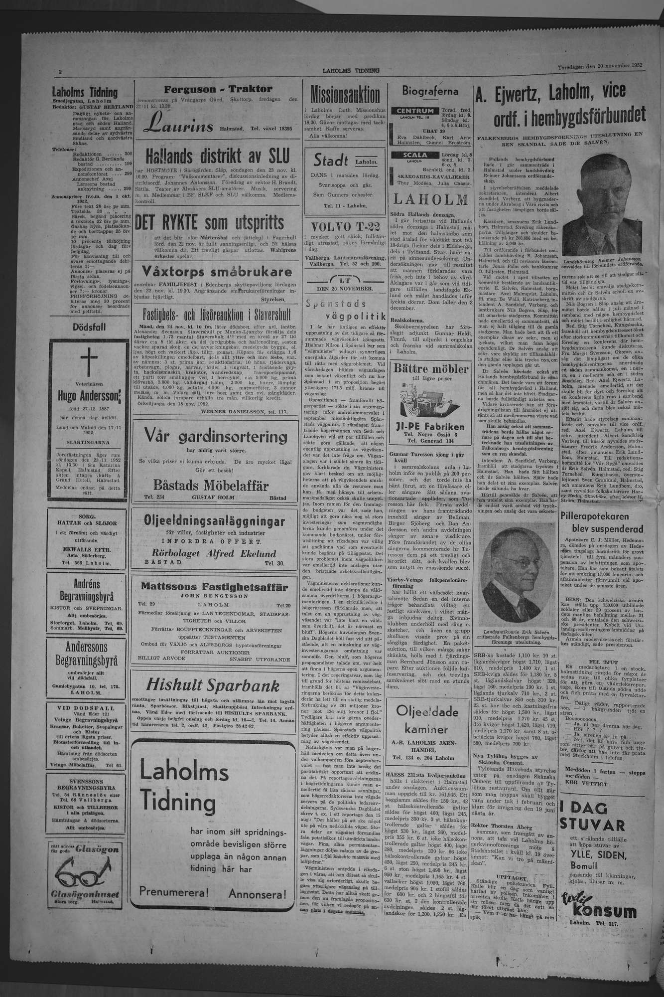 Laholms Tidning Torsdag 20 november 1952, sida 2