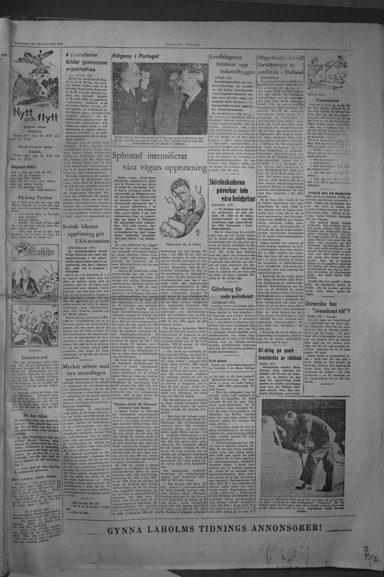 Laholms Tidning Torsdag 20 november 1952, sida 7