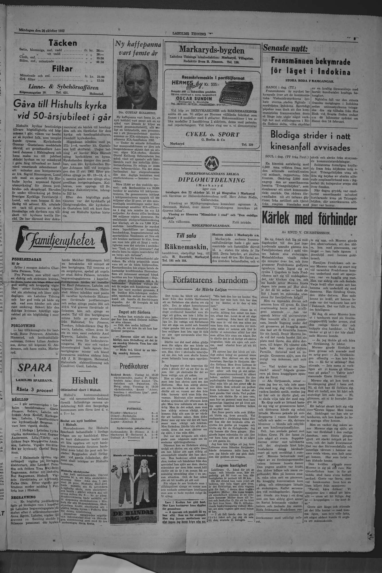 Laholms Tidning Måndag 20 oktober 1952, sida 3