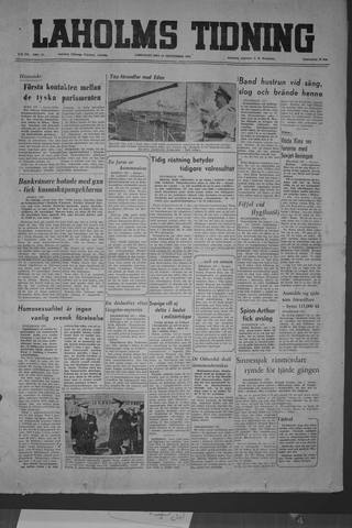 Förstasidan, Lördag 20 september 1952