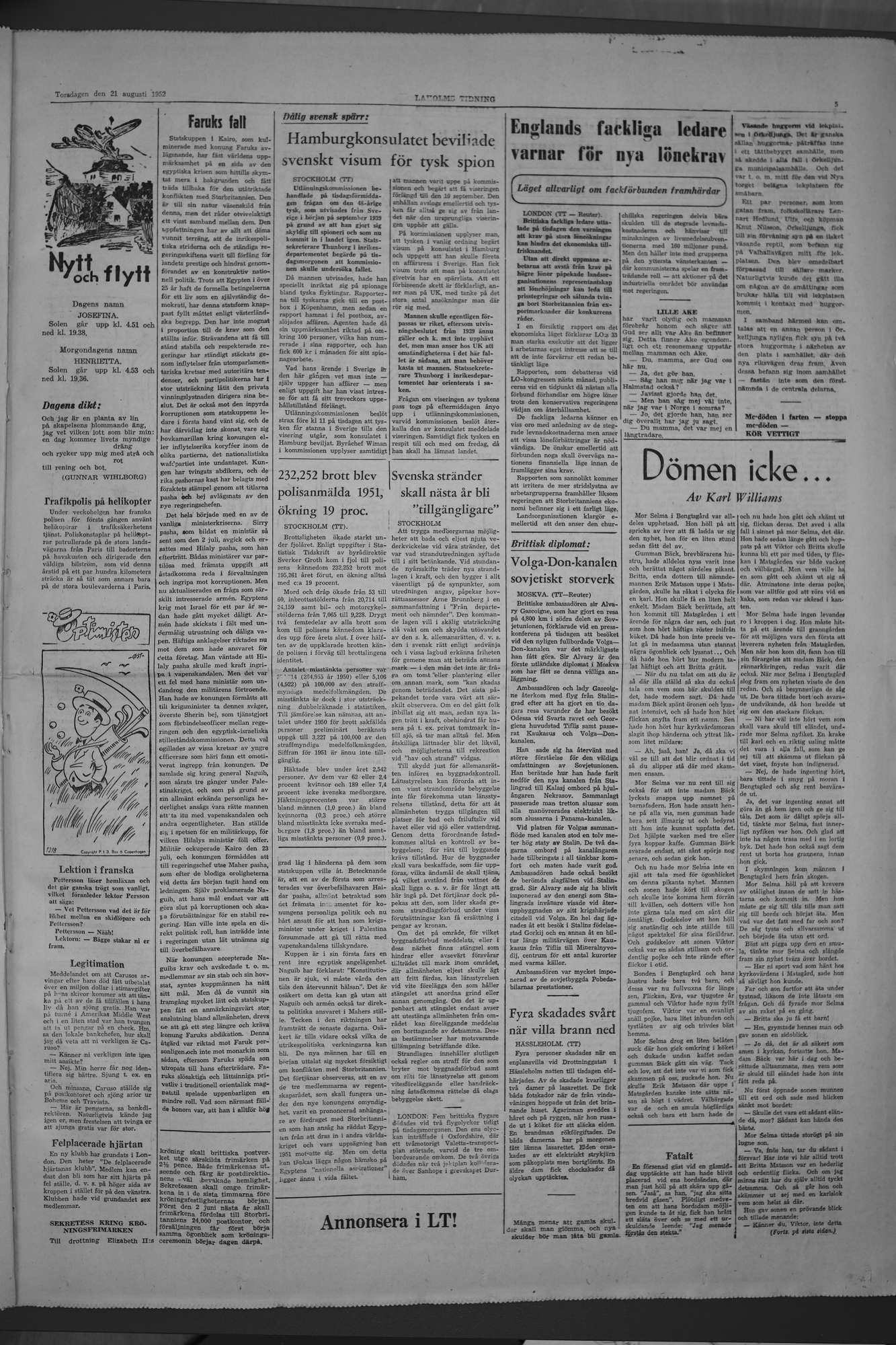 Laholms Tidning Torsdag 21 augusti 1952, sida 5