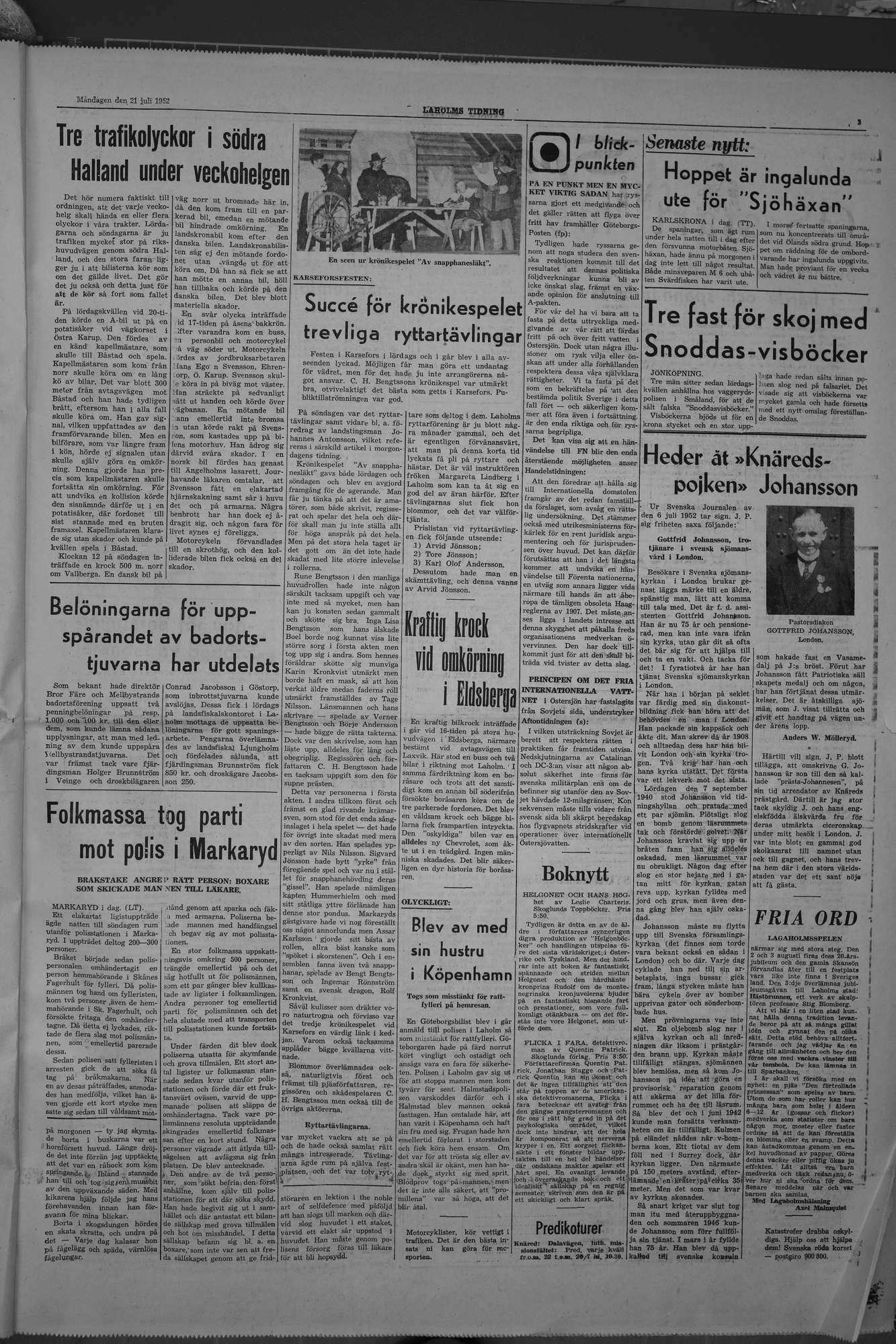 Laholms Tidning Måndag 21 juli 1952, sida 3