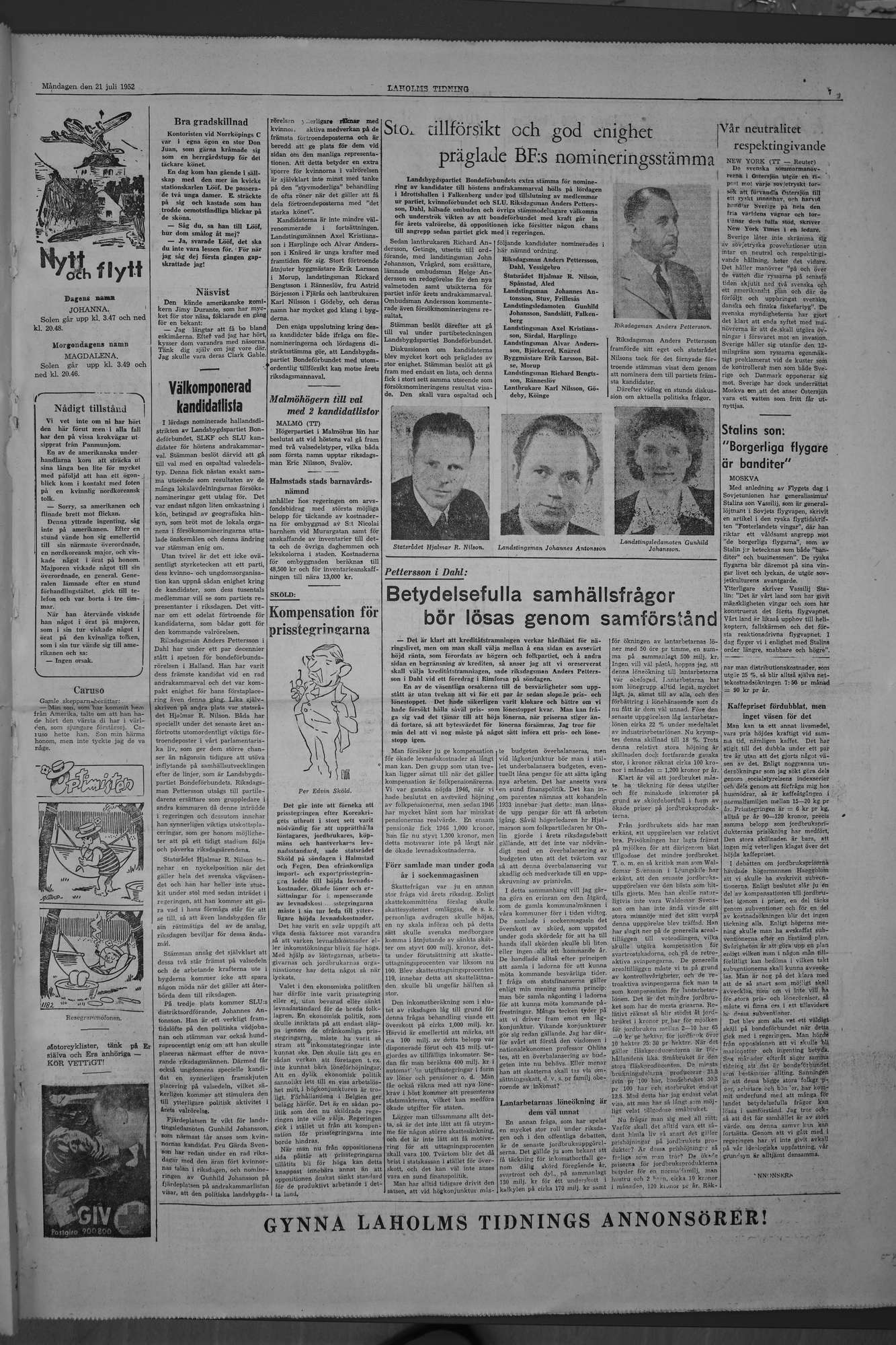 Laholms Tidning Måndag 21 juli 1952, sida 7
