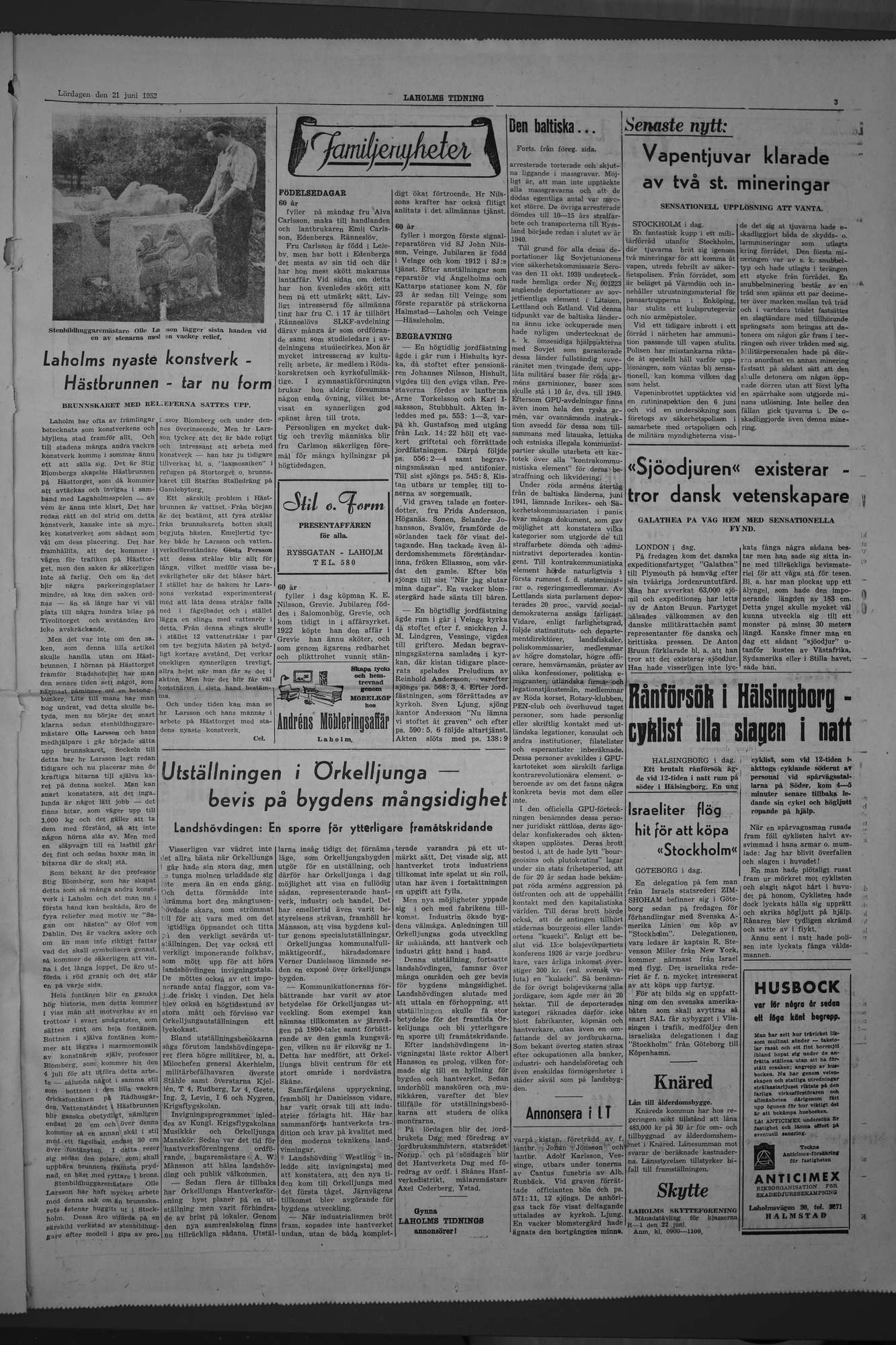 Laholms Tidning Lördag 21 juni 1952, sida 3