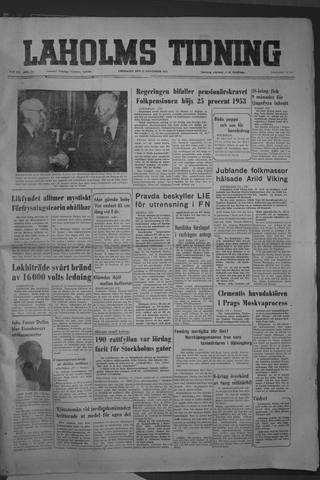 Förstasidan, Fredag 21 november 1952