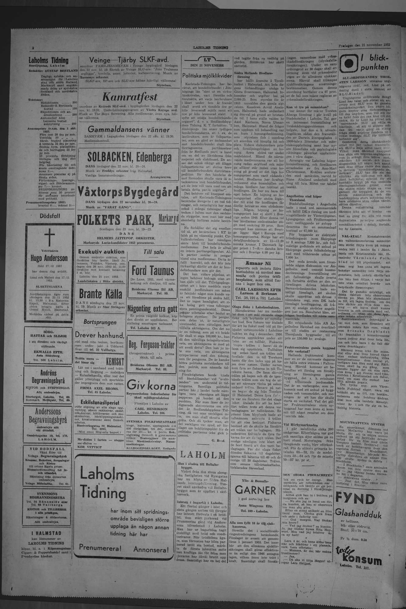 Laholms Tidning Fredag 21 november 1952, sida 2