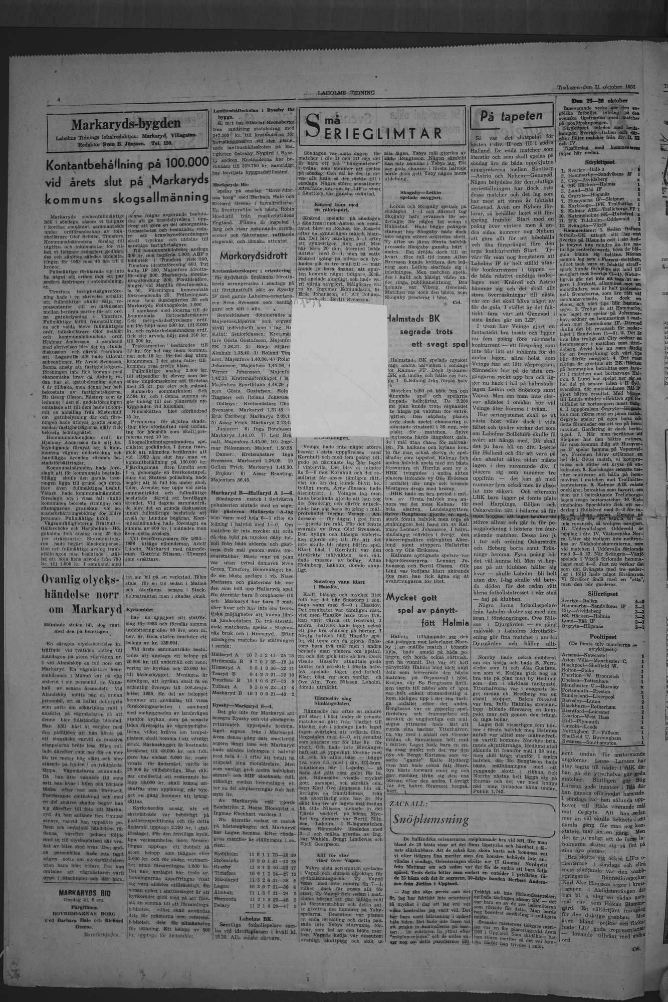 Laholms Tidning Tisdag 21 oktober 1952, sida 4