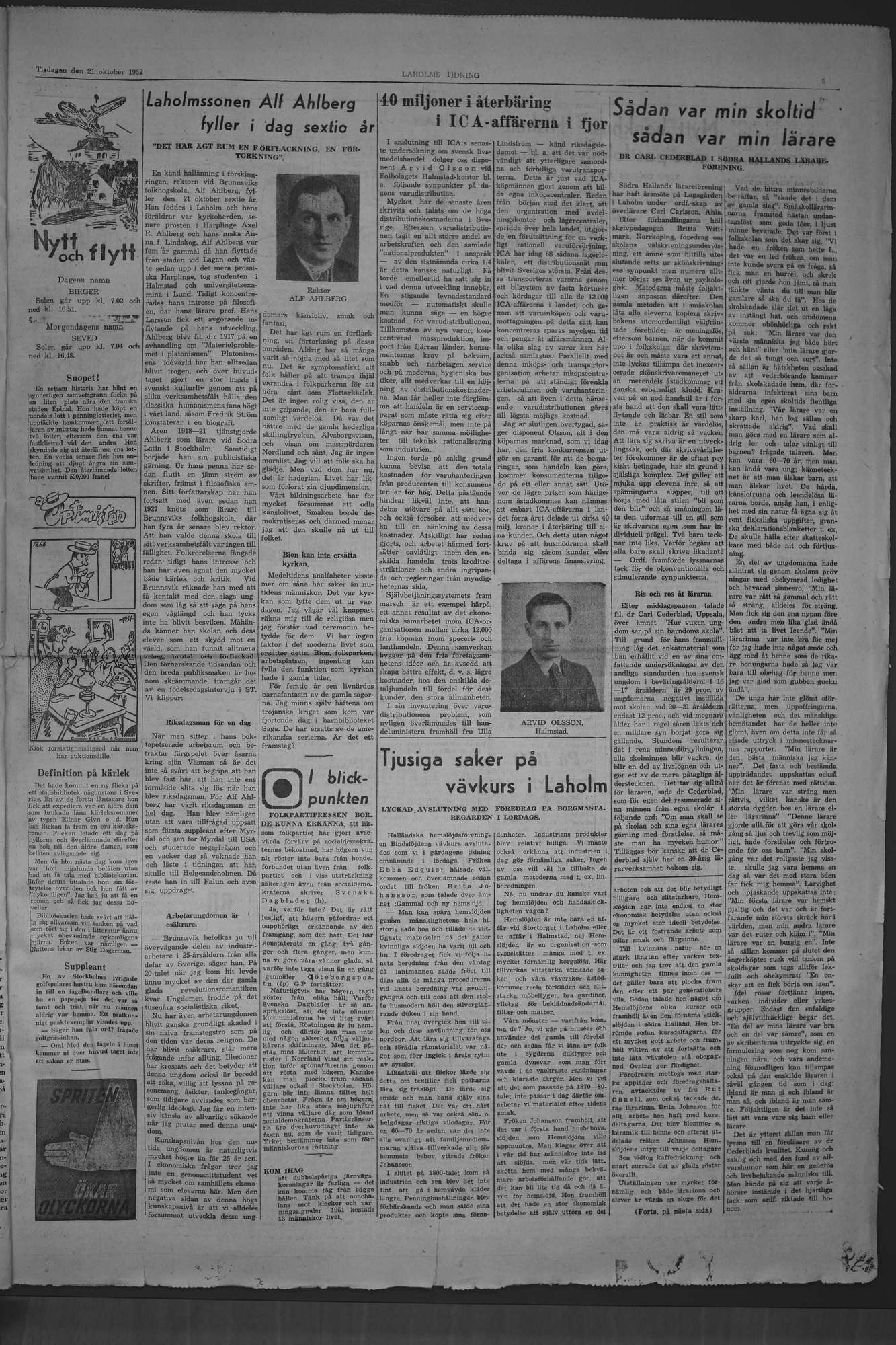 Laholms Tidning Tisdag 21 oktober 1952, sida 5