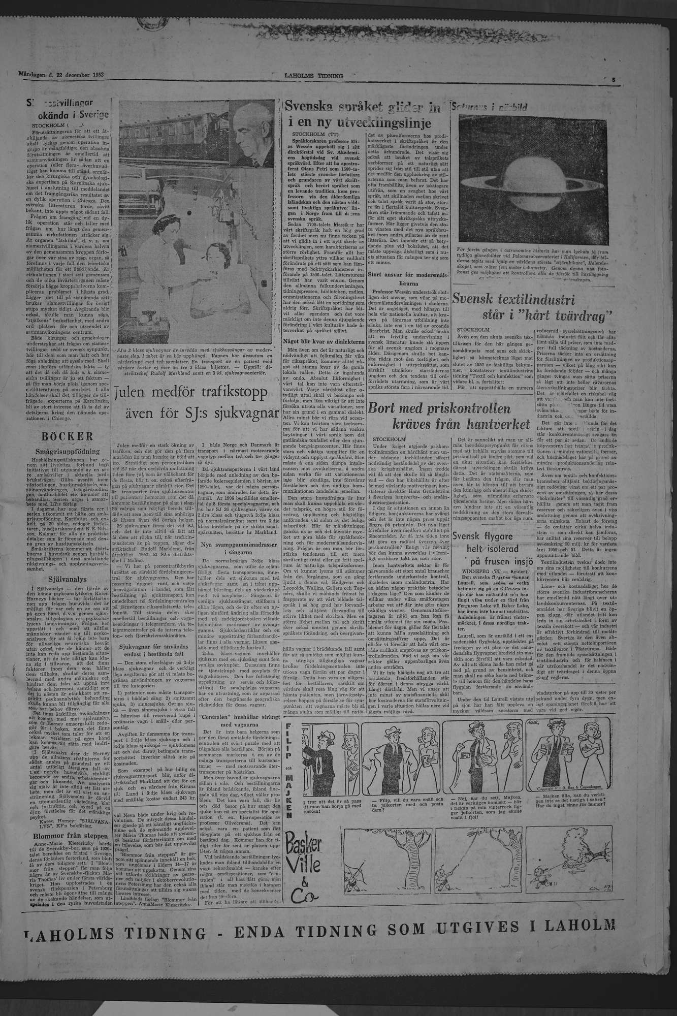Laholms Tidning Måndag 22 december 1952, sida 5