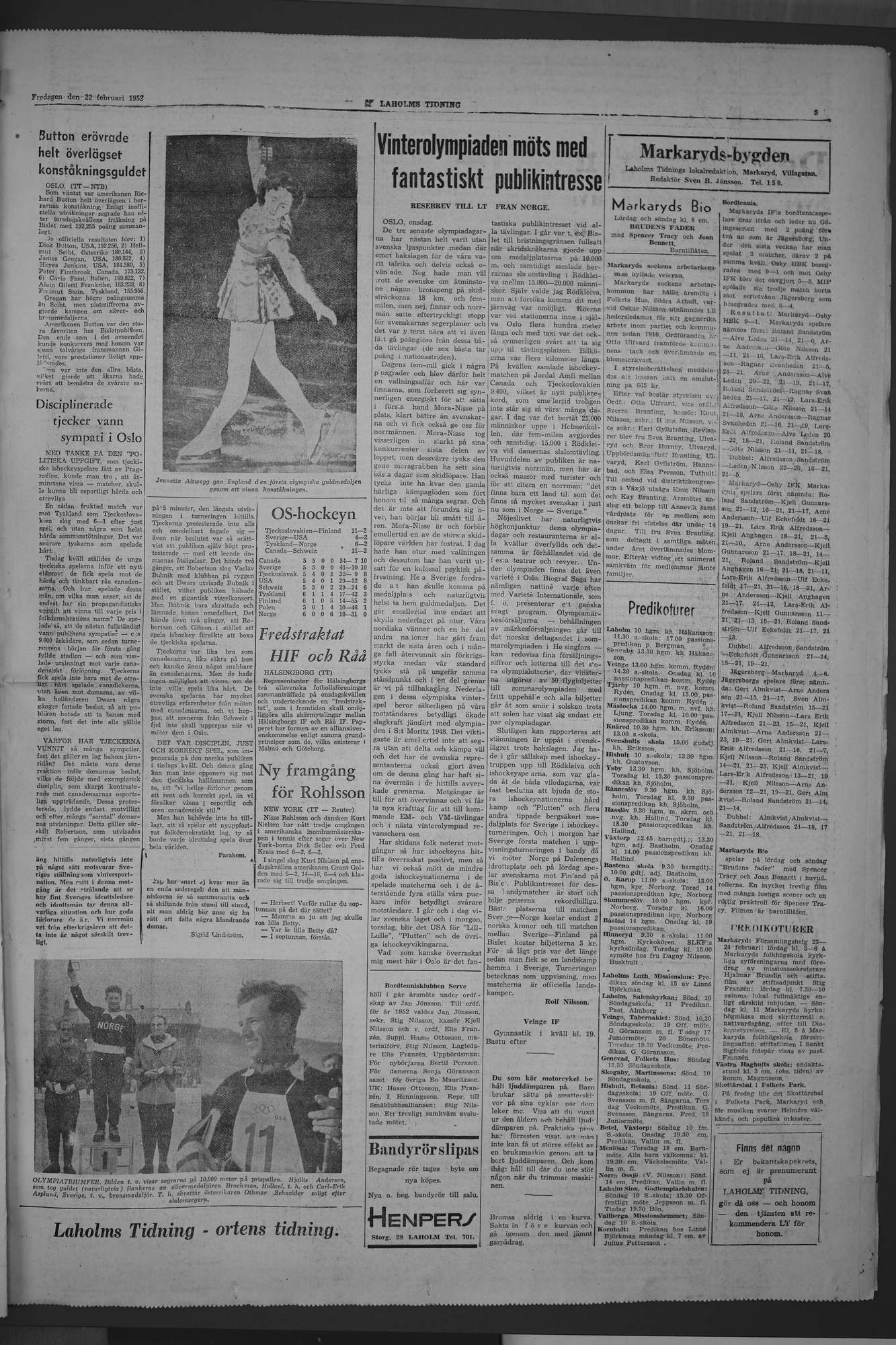 Laholms Tidning Fredag 22 februari 1952, sida 5