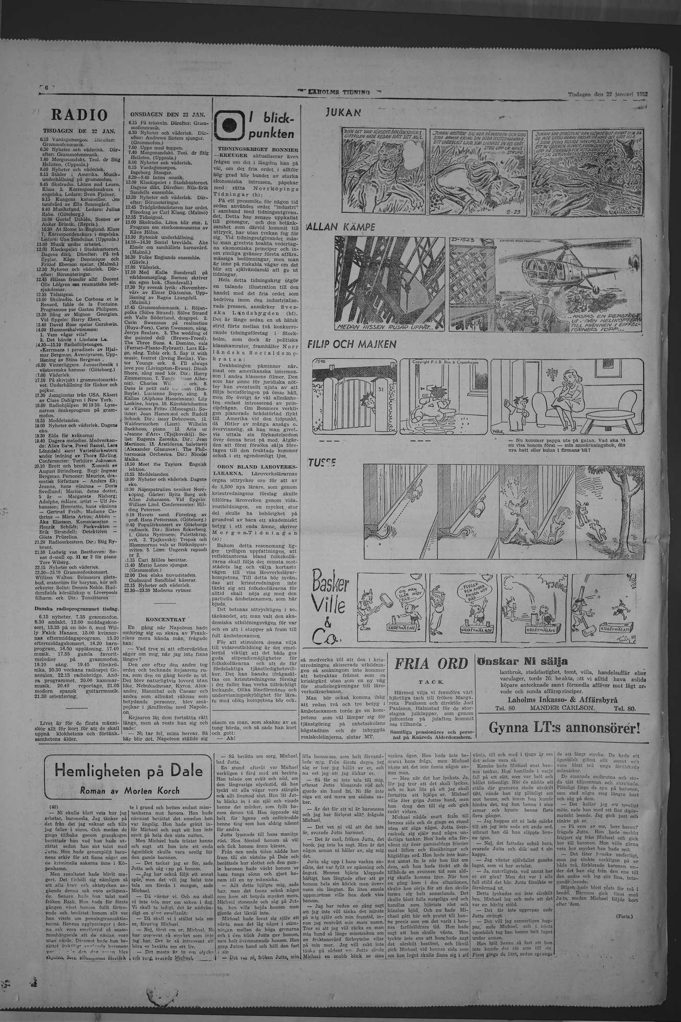 Laholms Tidning Tisdag 22 januari 1952, sida 6