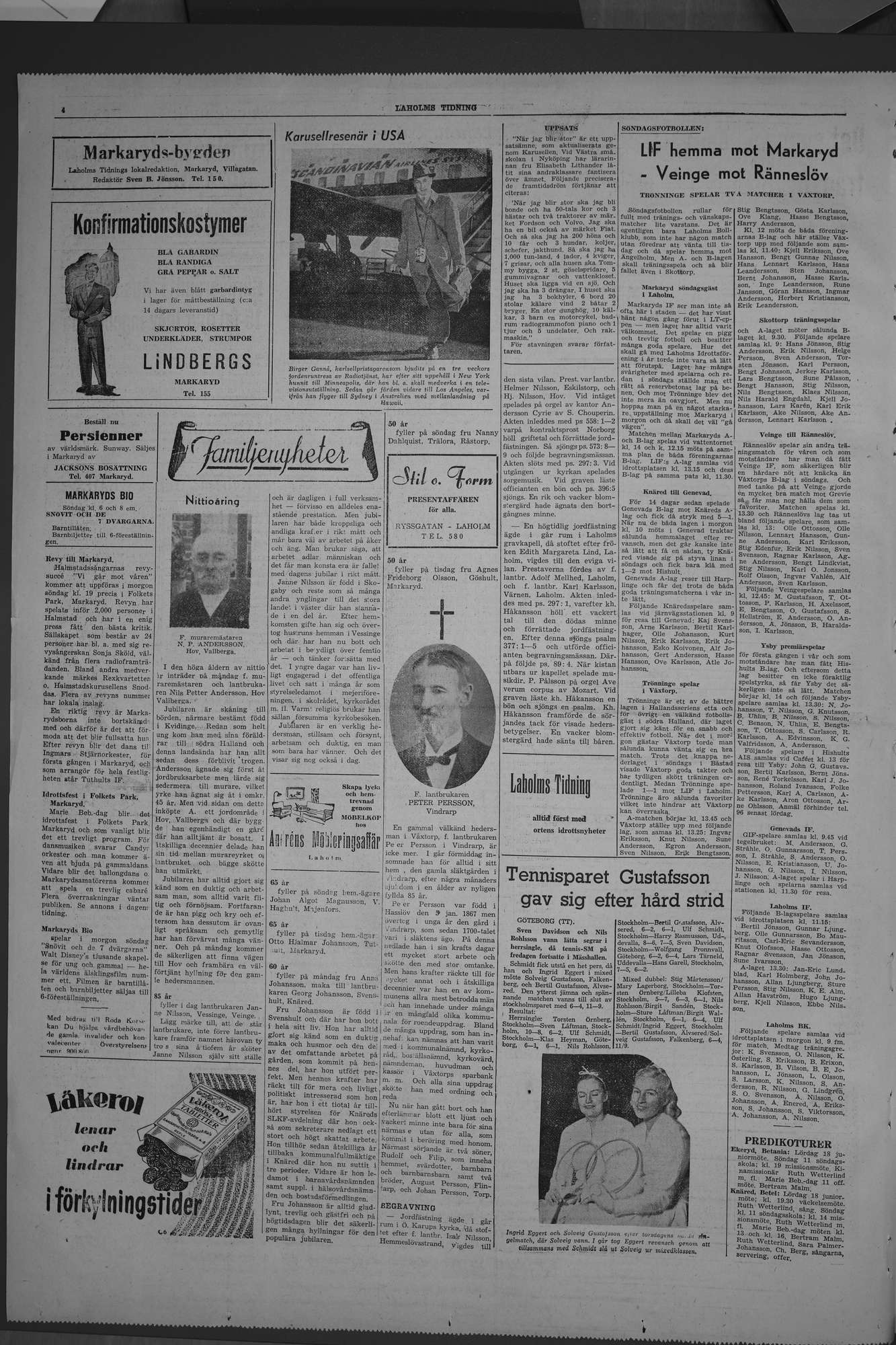 Laholms Tidning Lördag 22 mars 1952, sida 4