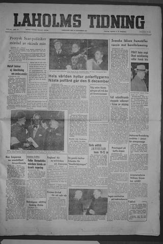 Förstasidan, Lördag 22 november 1952