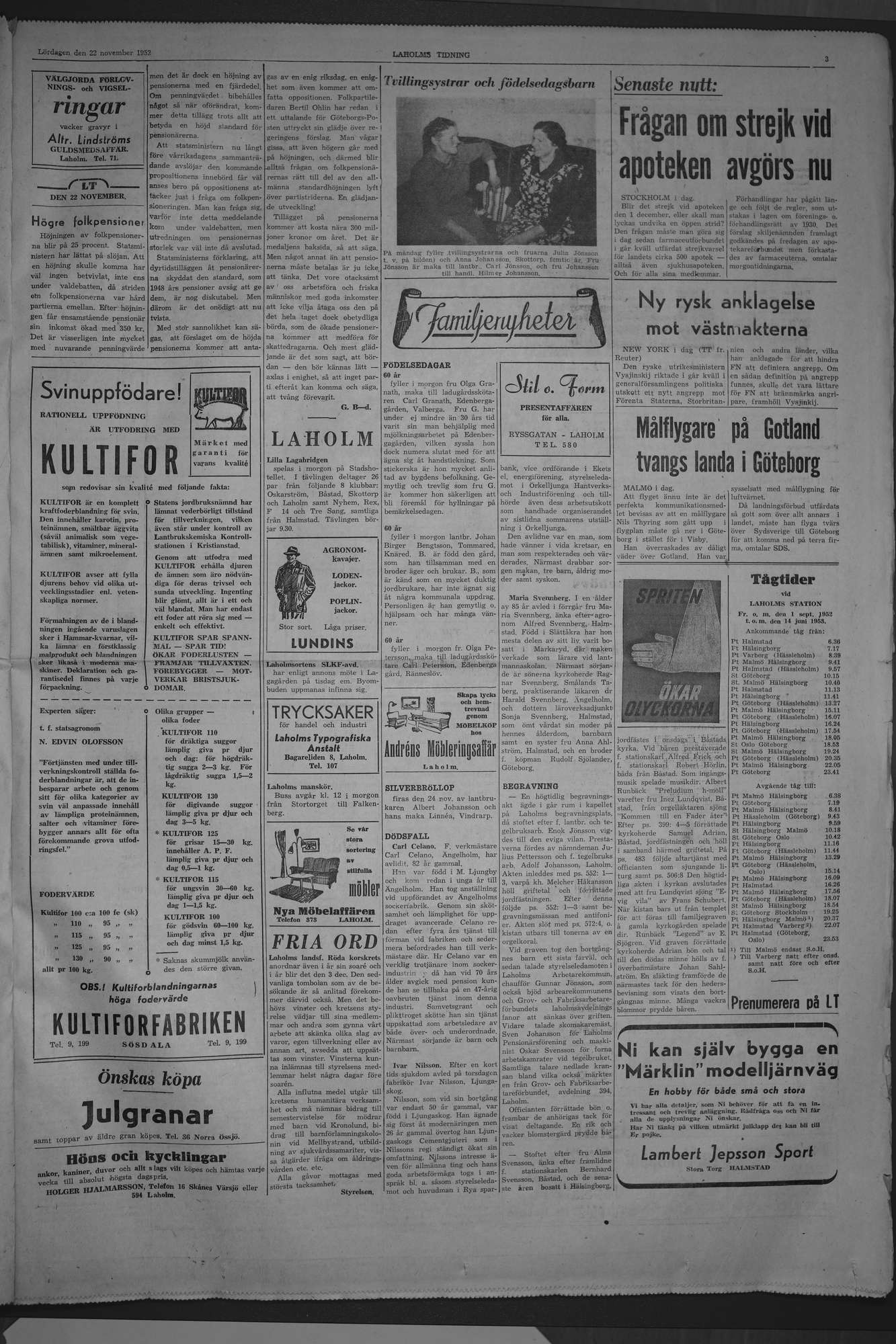 Laholms Tidning Lördag 22 november 1952, sida 3