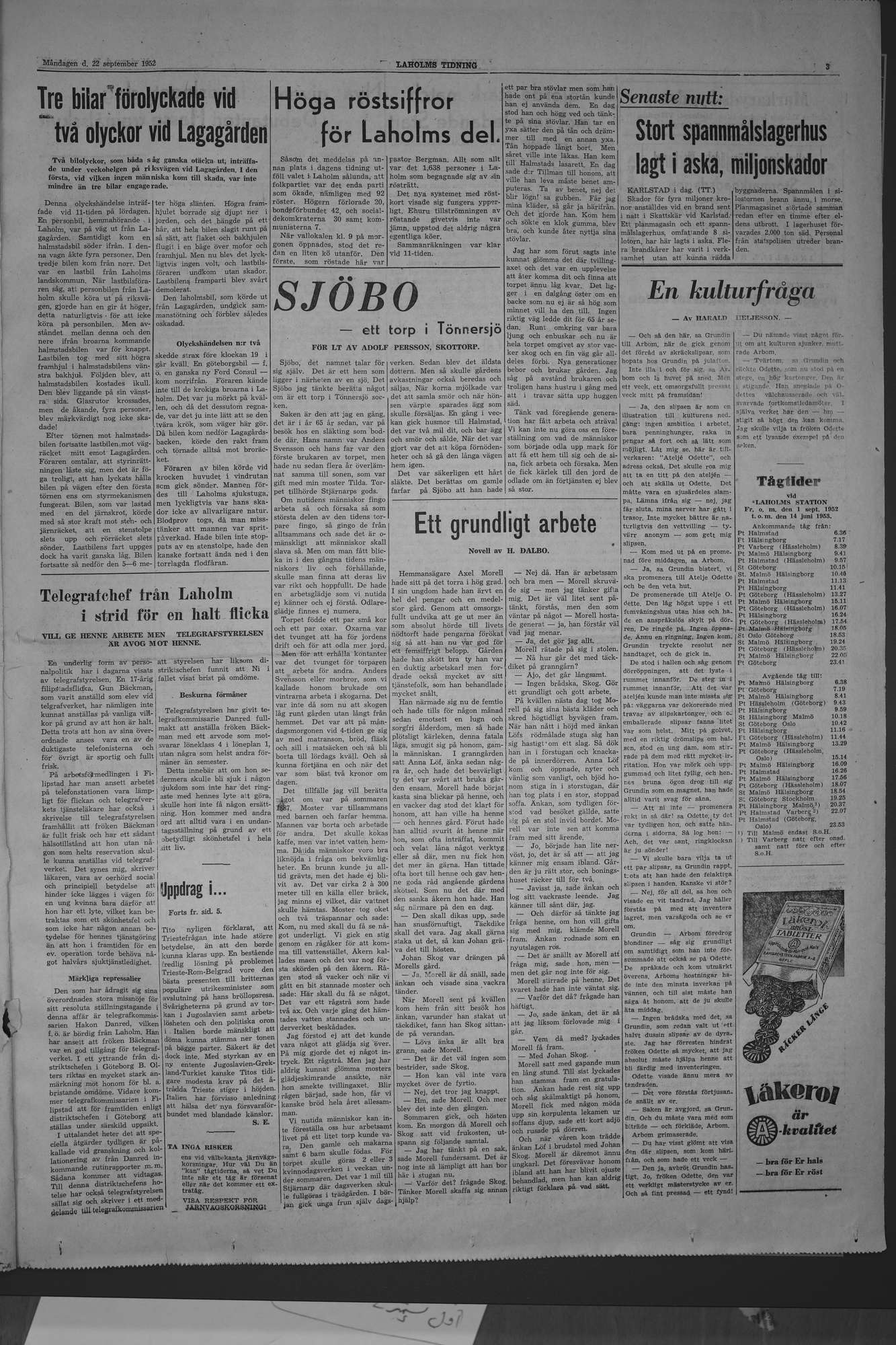 Laholms Tidning Måndag 22 september 1952, sida 3