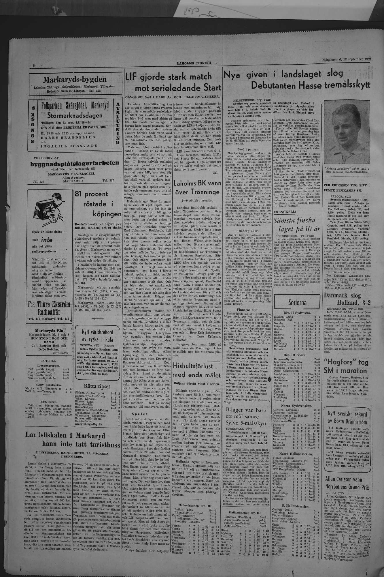 Laholms Tidning Måndag 22 september 1952, sida 4