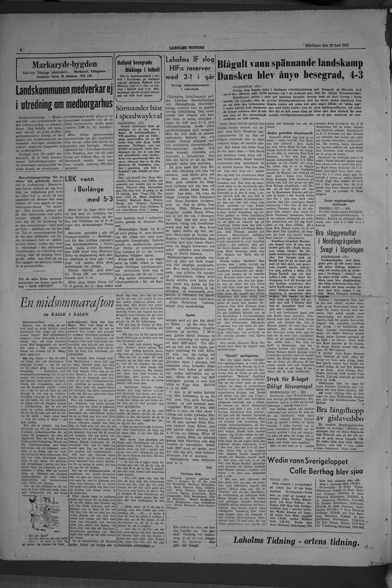 Laholms Tidning Måndag 23 juni 1952, sida 4