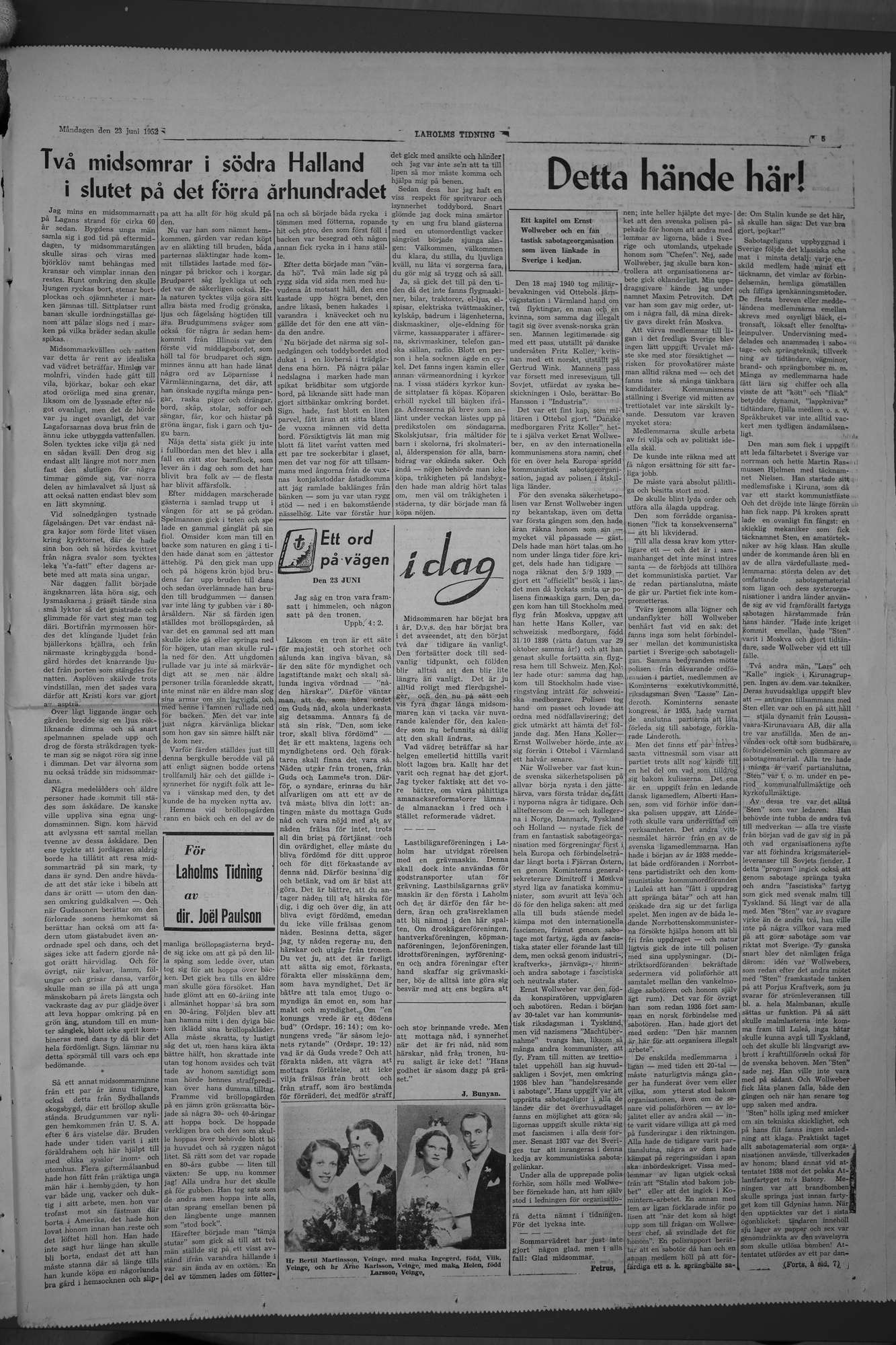 Laholms Tidning Måndag 23 juni 1952, sida 5