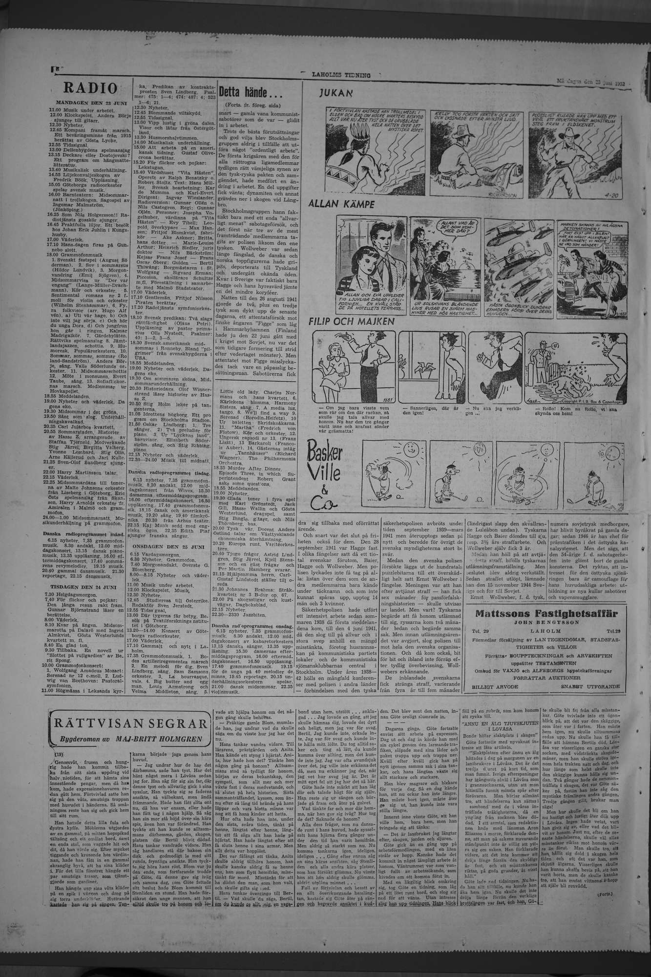 Laholms Tidning Måndag 23 juni 1952, sida 8