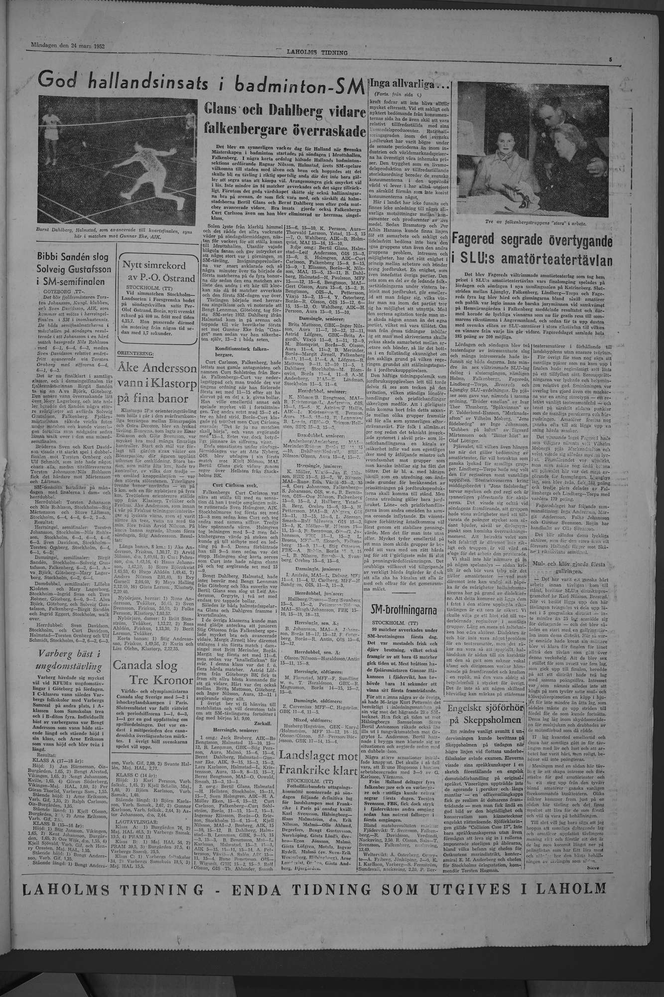 Laholms Tidning Måndag 24 mars 1952, sida 5