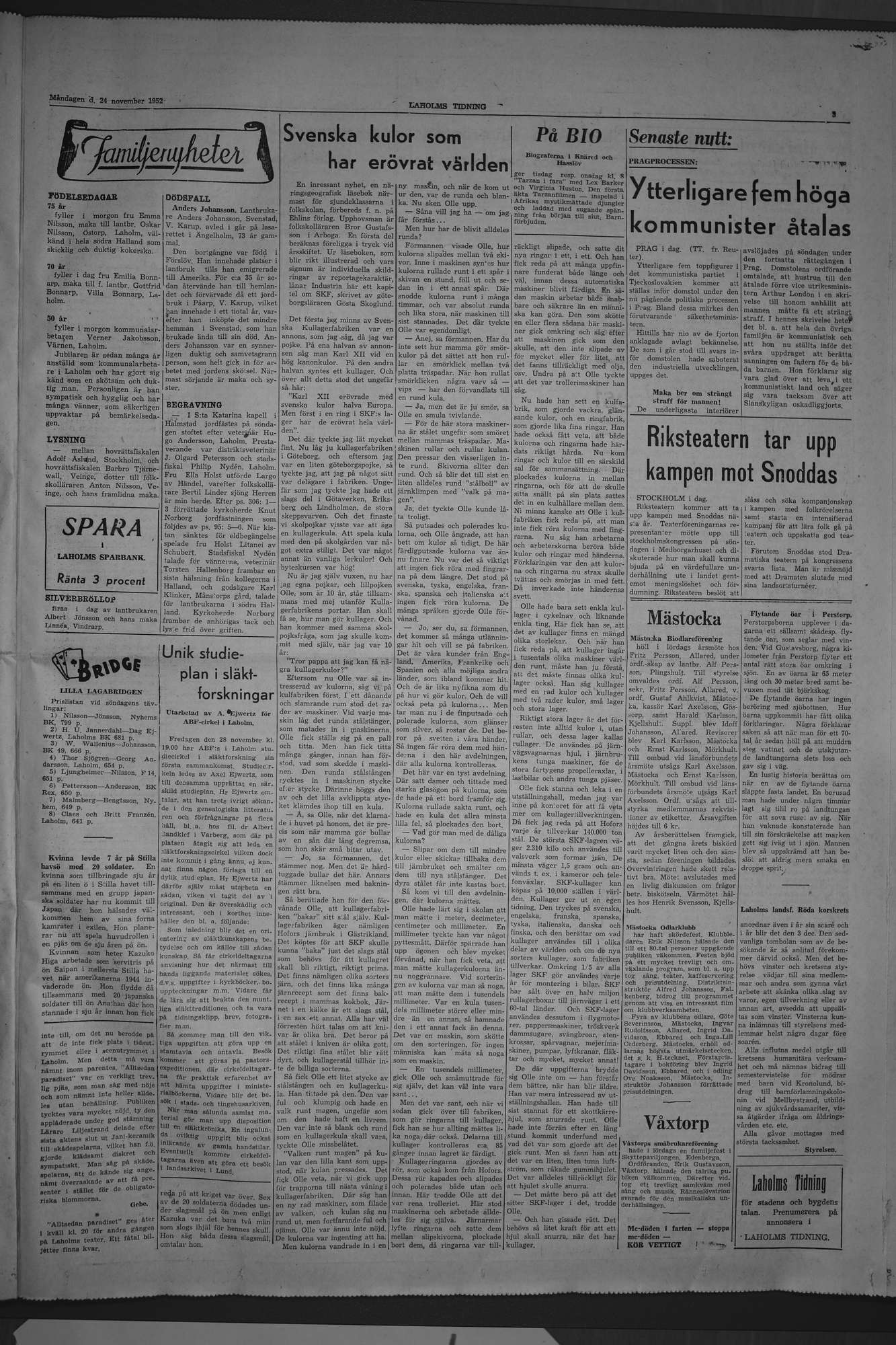 Laholms Tidning Måndag 24 november 1952, sida 3