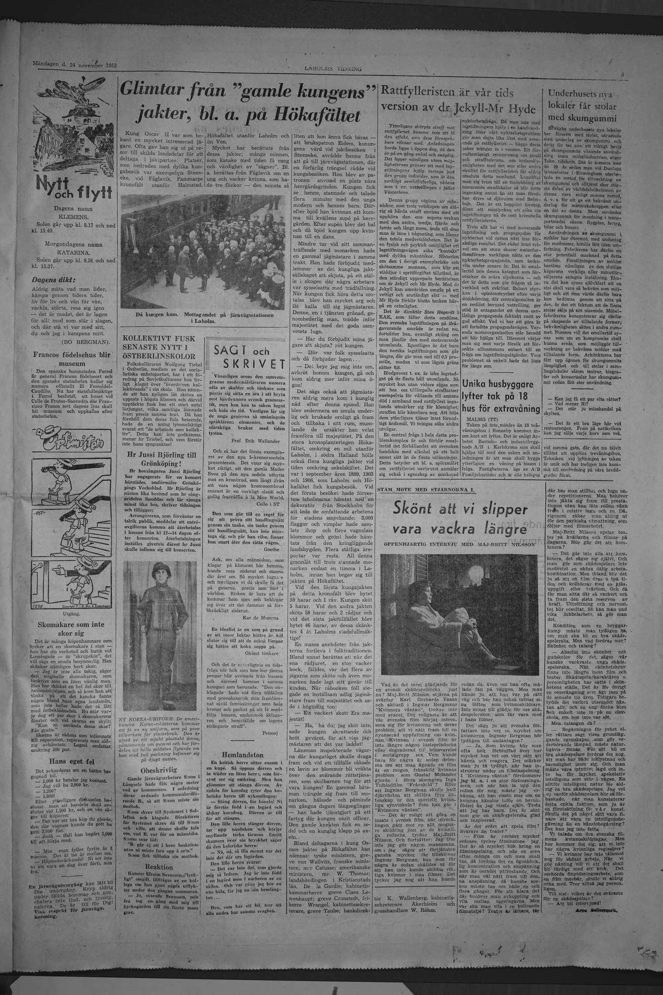 Laholms Tidning Måndag 24 november 1952, sida 5