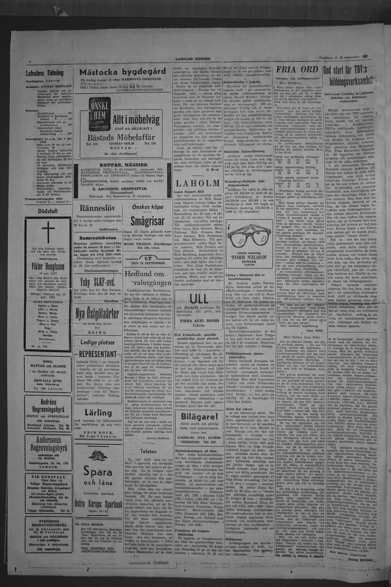 Laholms Tidning Onsdag 24 september 1952, sida 2