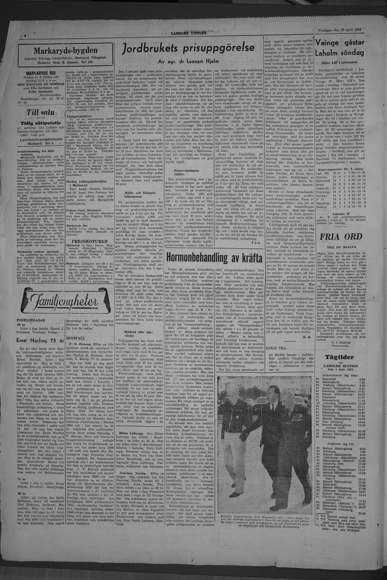 Laholms Tidning Fredag 25 april 1952, sida 4
