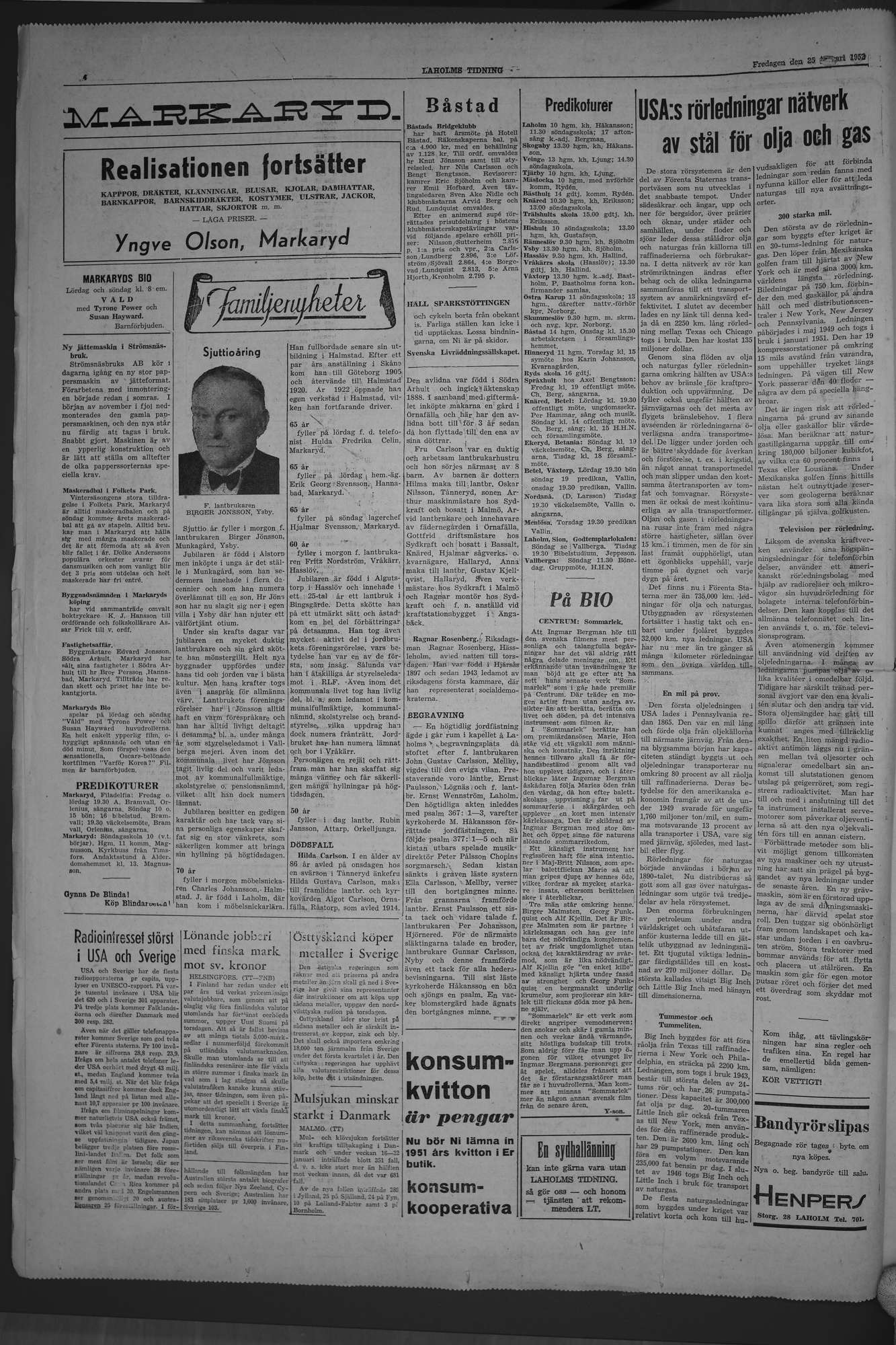 Laholms Tidning Fredag 25 januari 1952, sida 4
