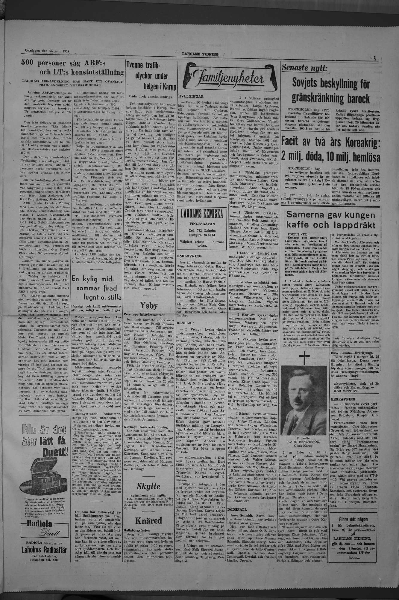 Laholms Tidning Onsdag 25 juni 1952, sida 3