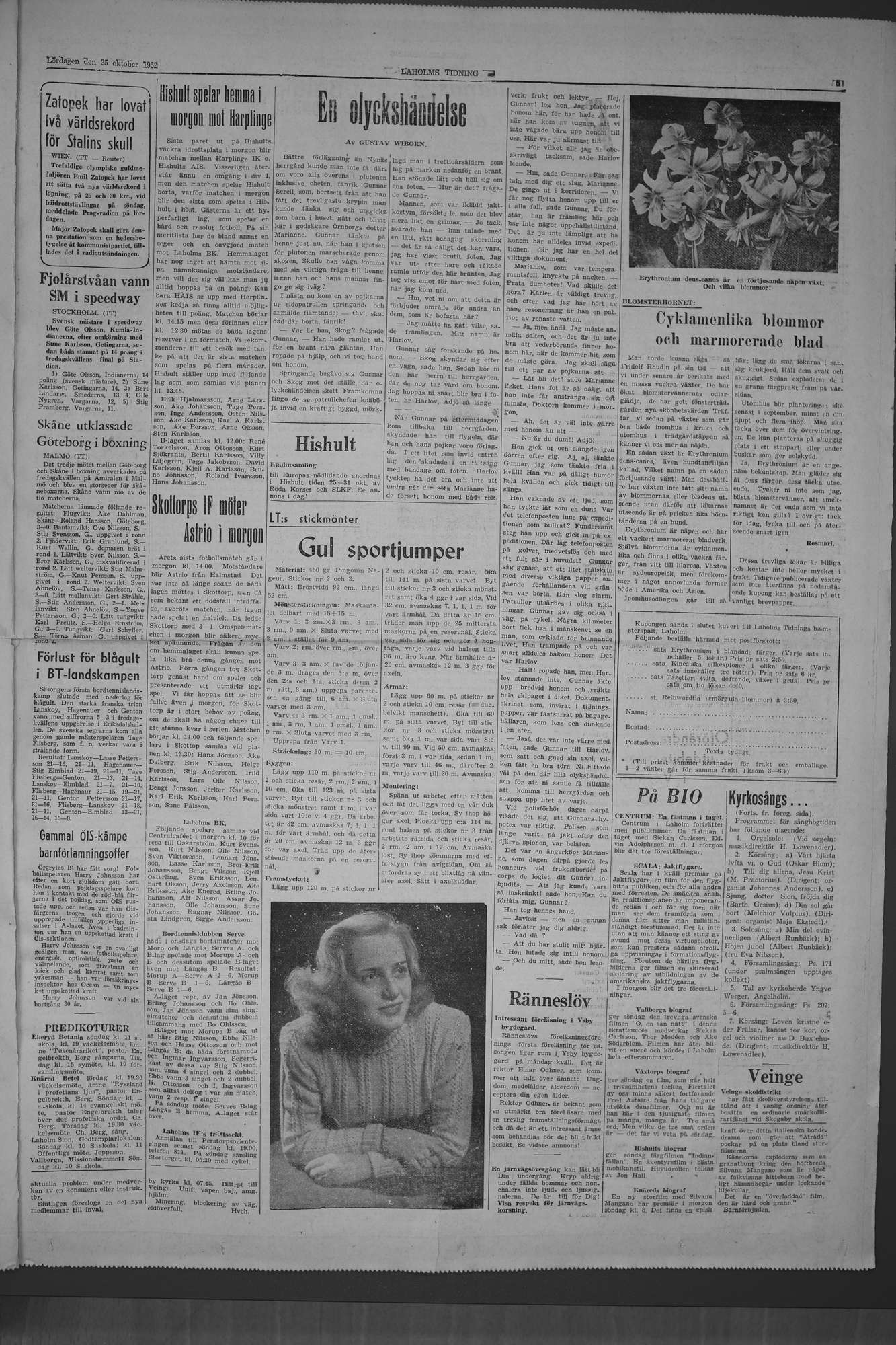 Laholms Tidning Lördag 25 oktober 1952, sida 5