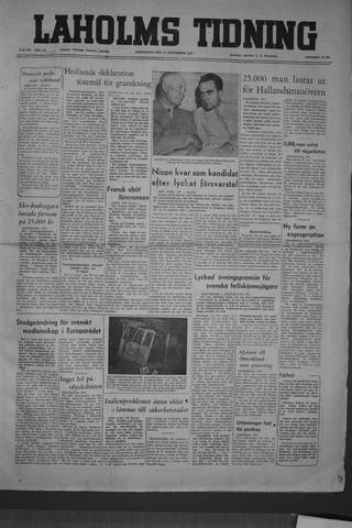 Förstasidan, Torsdag 25 september 1952