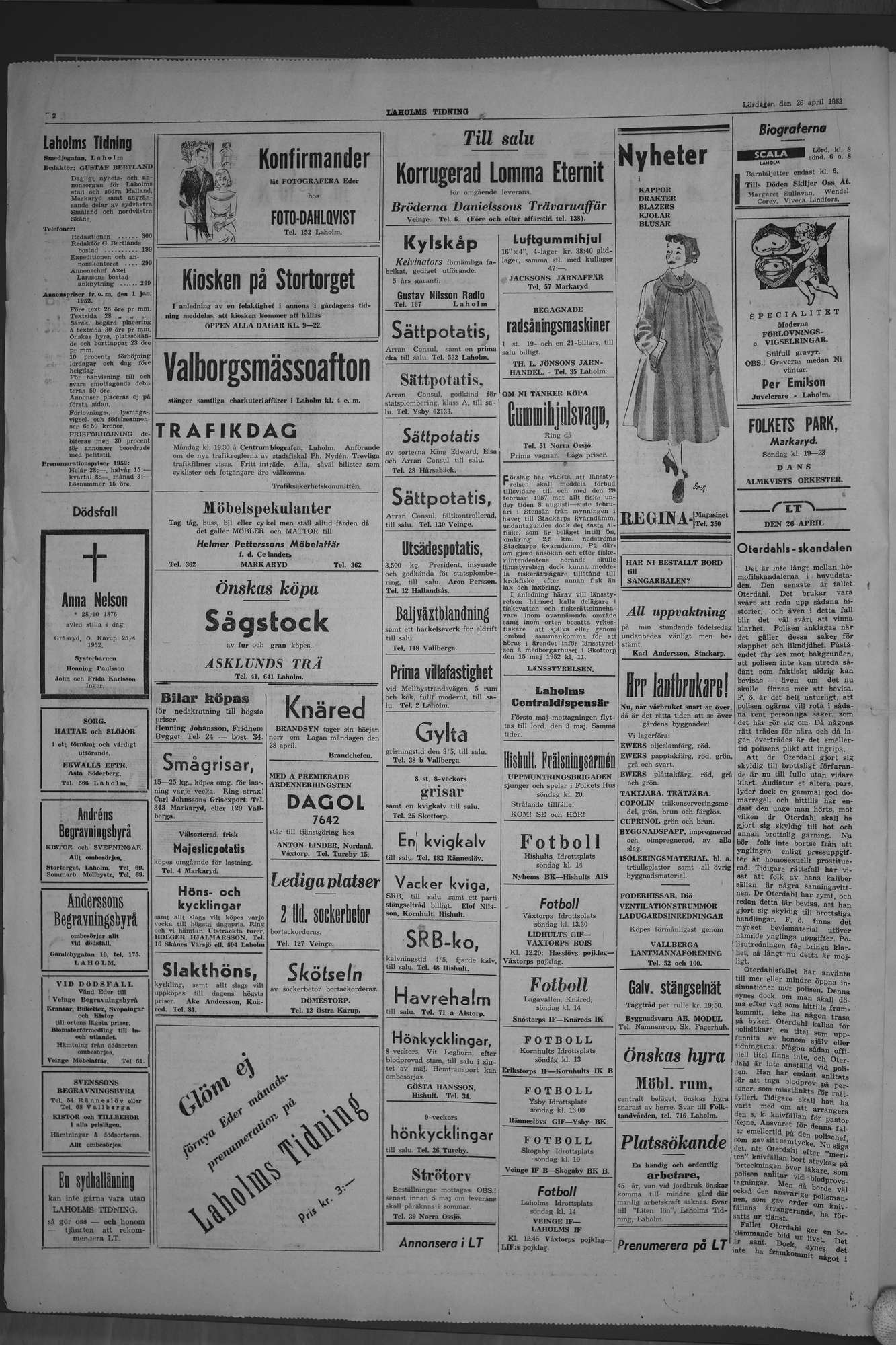 Laholms Tidning Lördag 26 april 1952, sida 2