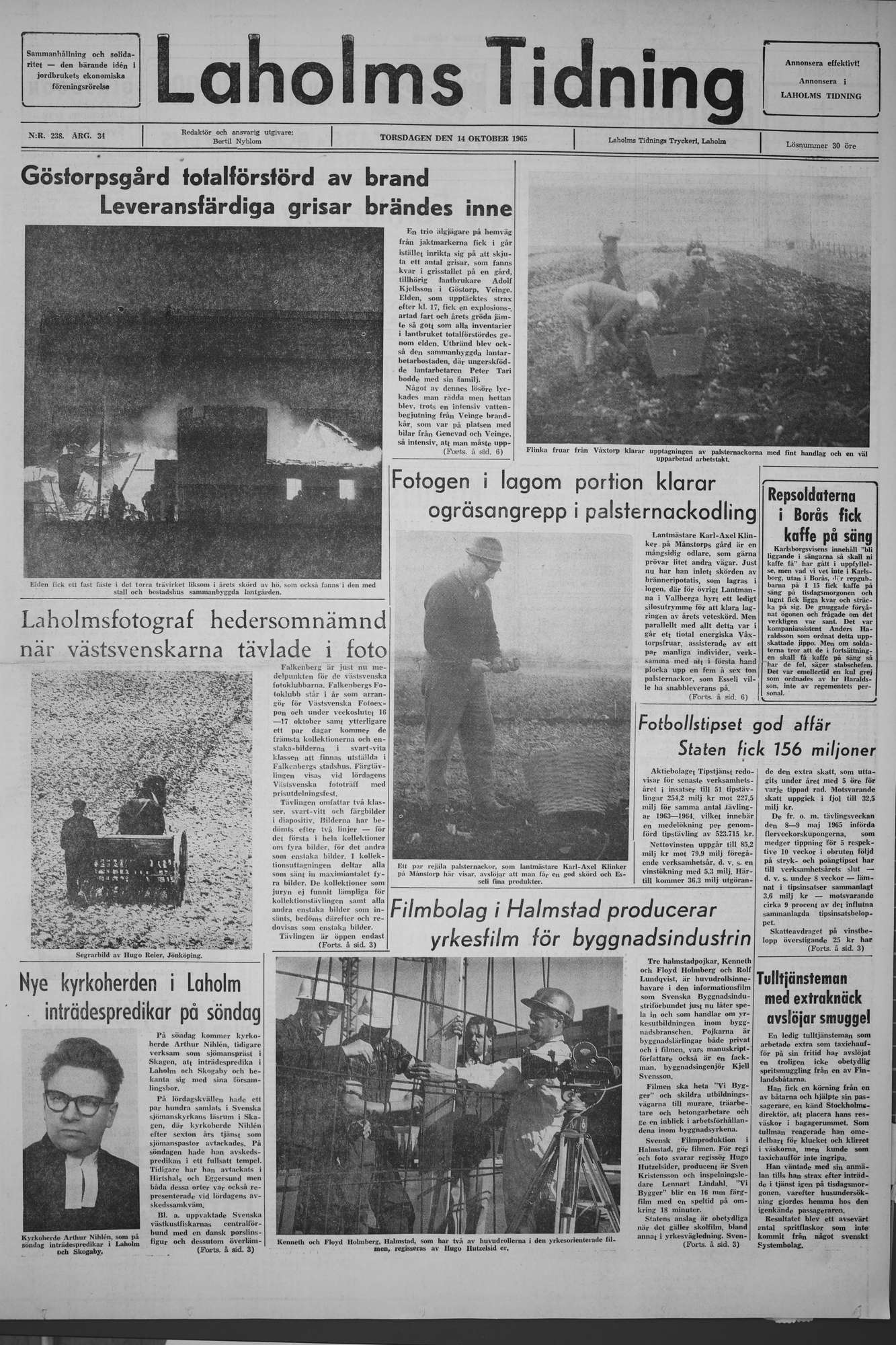 Laholms Tidning Torsdag 14 oktober 1965, sida 1