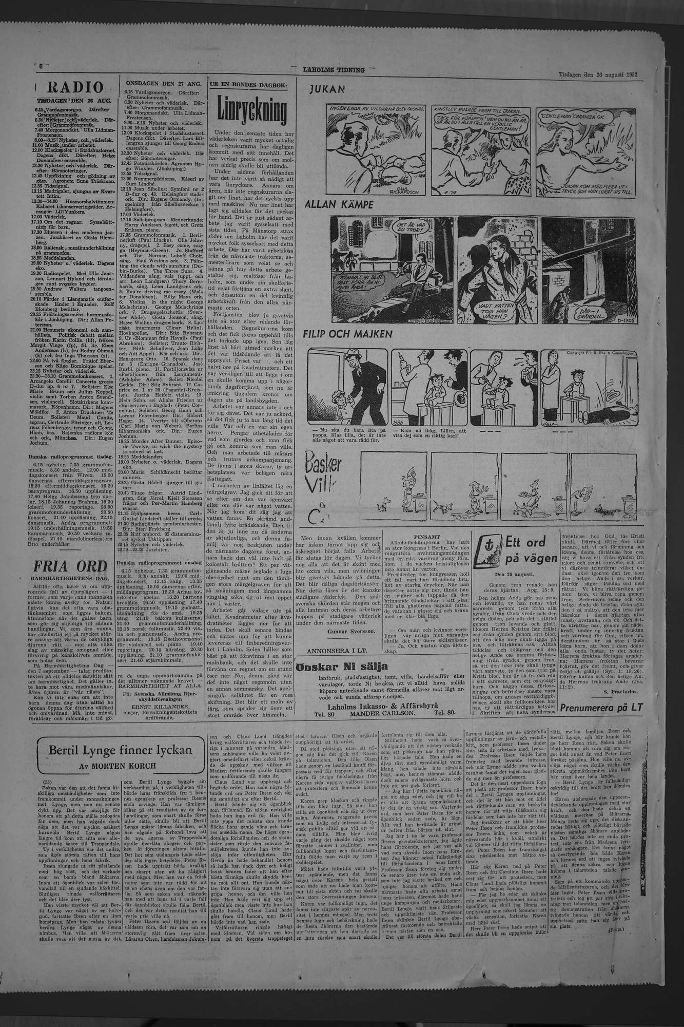 Laholms Tidning Tisdag 26 augusti 1952, sida 6